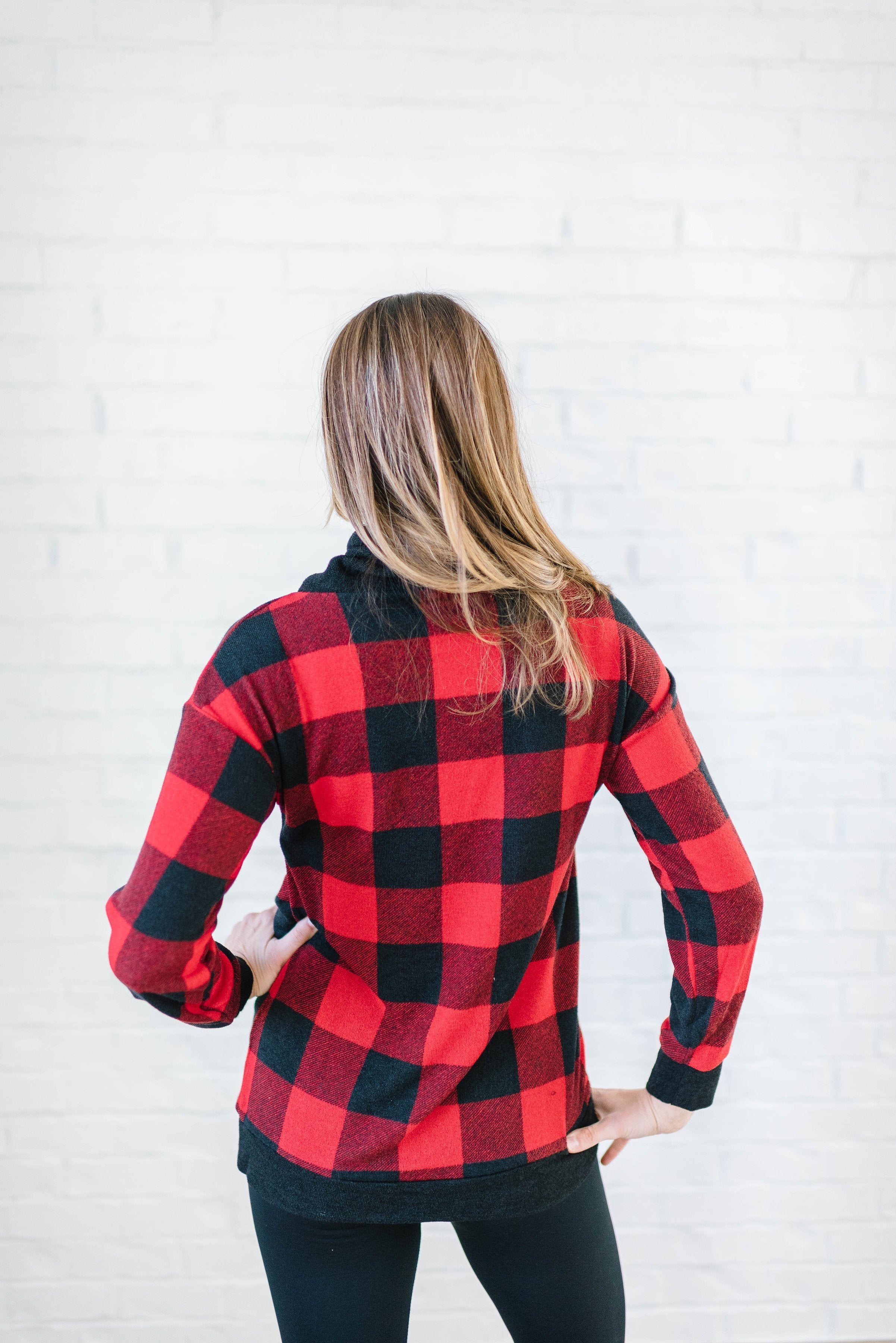 The Denise Cowl Neck Top in Black & Red