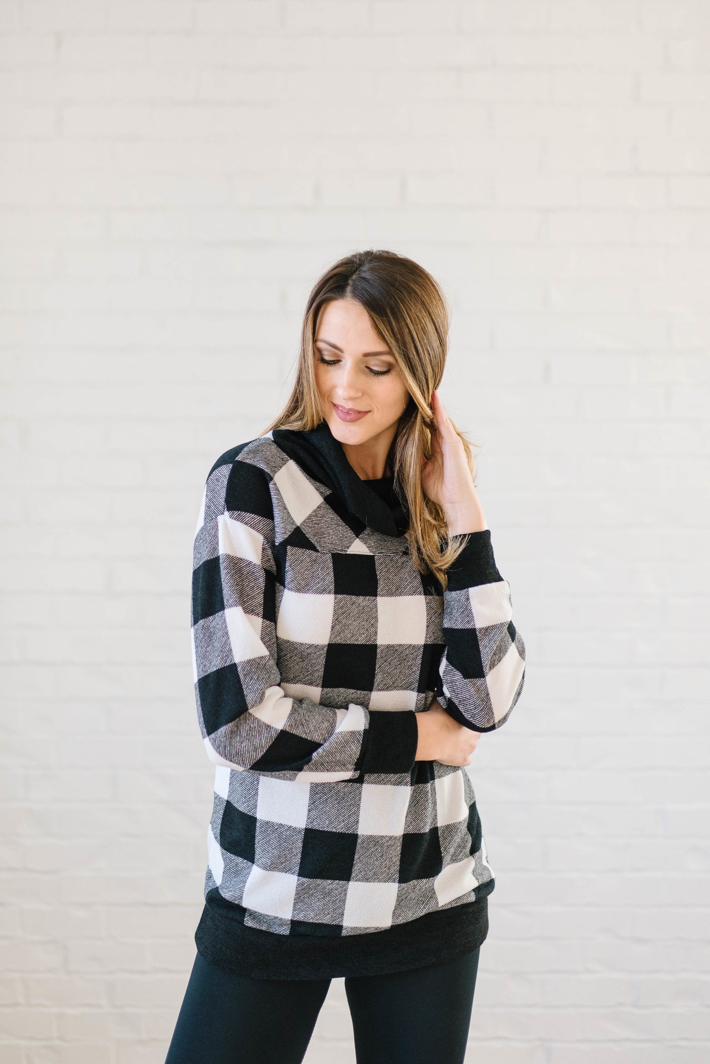 The Denise Cowl Neck Top in Black & White