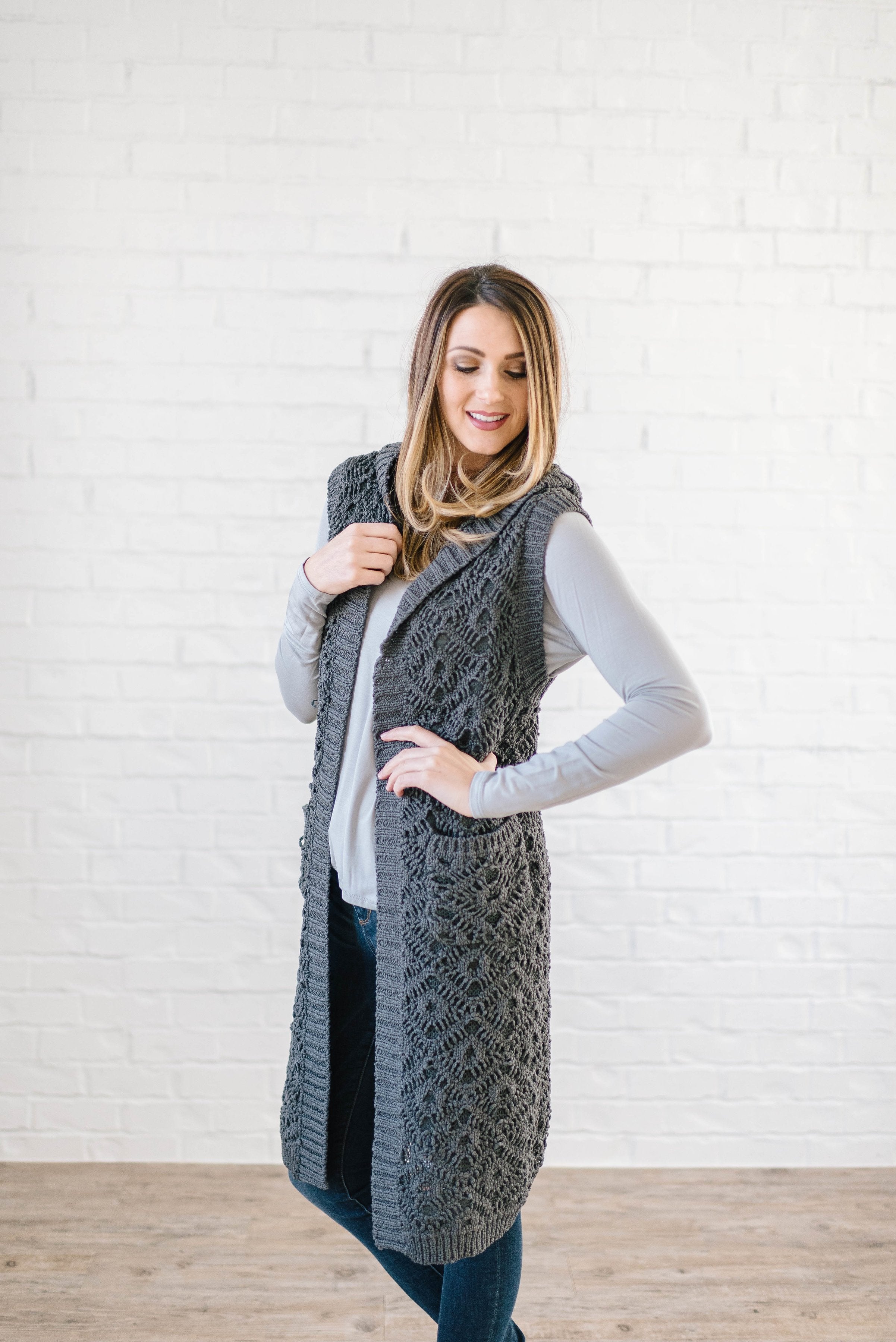 The Haley Hooded Sweater Vest in Charcoal