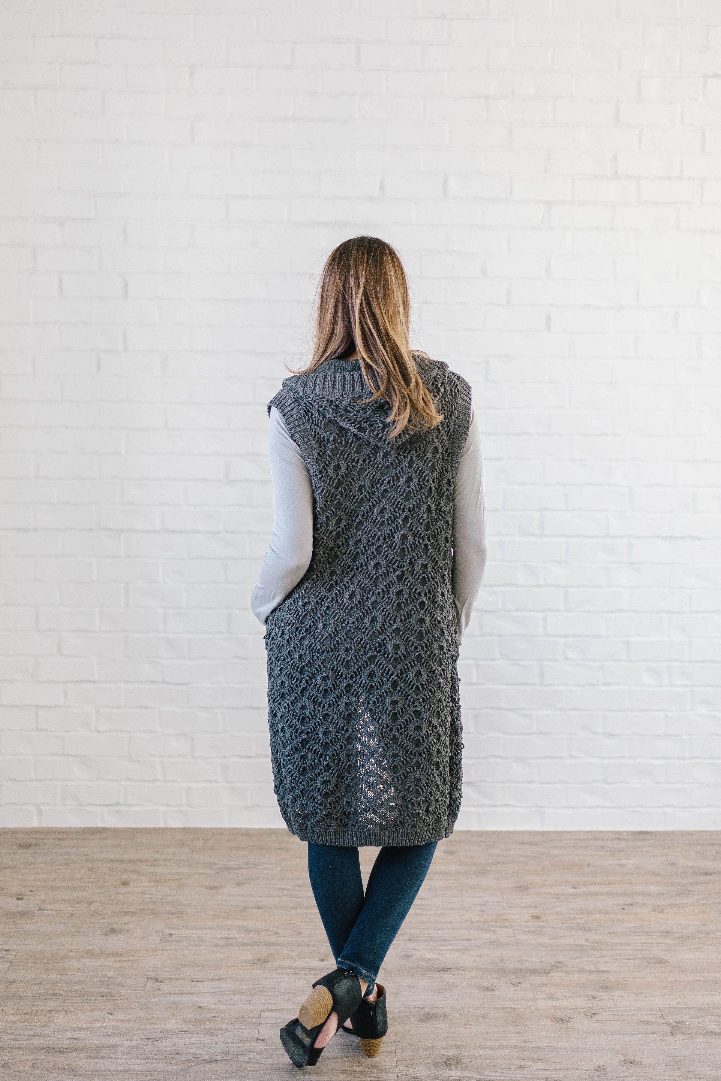 The Haley Hooded Sweater Vest in Charcoal