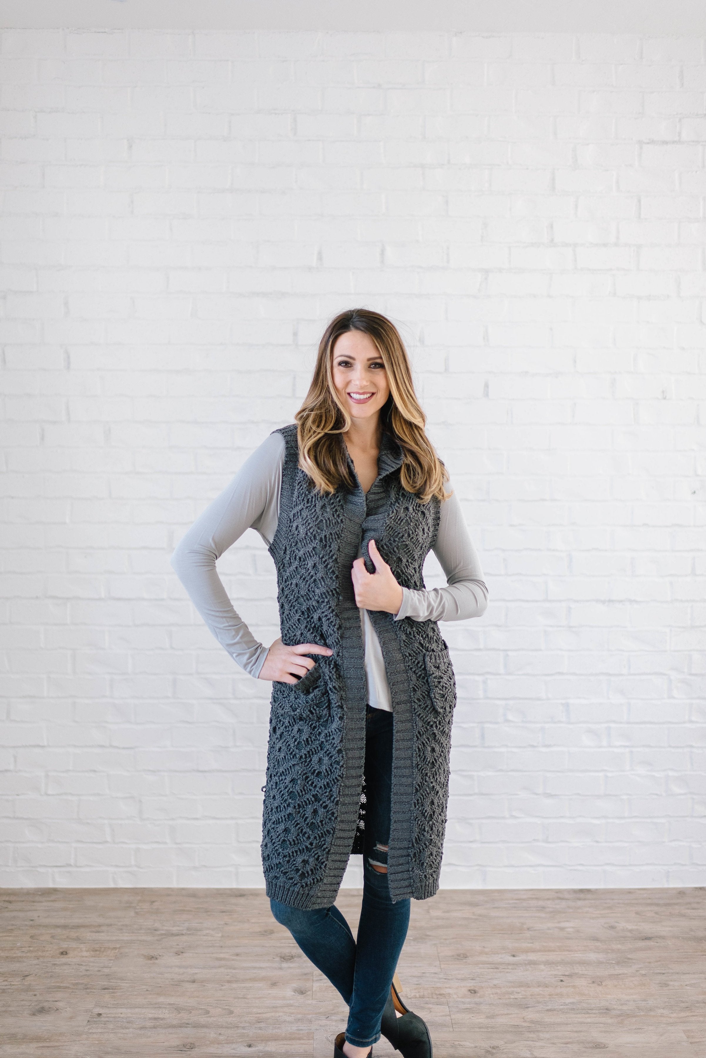 The Haley Hooded Sweater Vest in Charcoal
