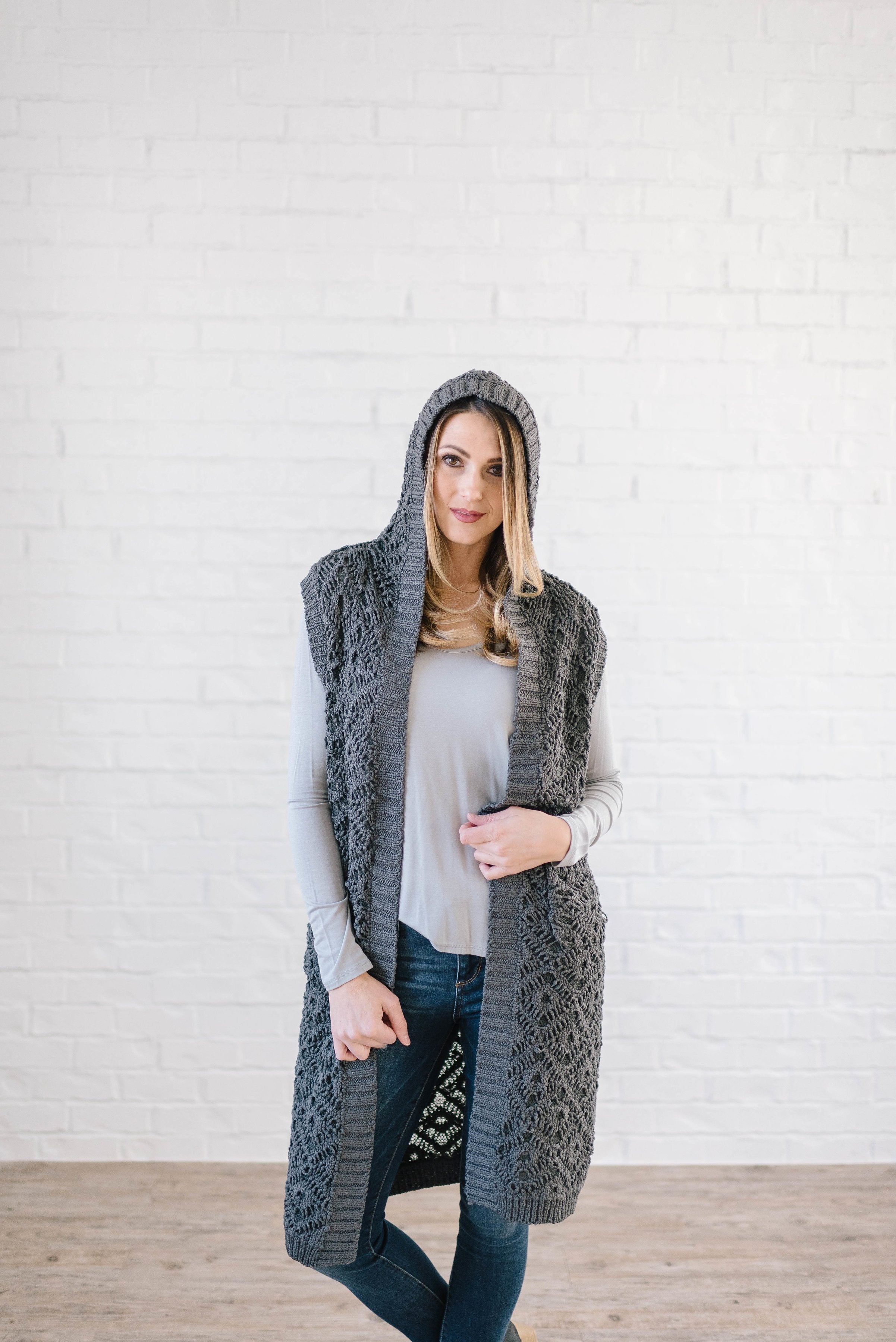 The Haley Hooded Sweater Vest in Charcoal