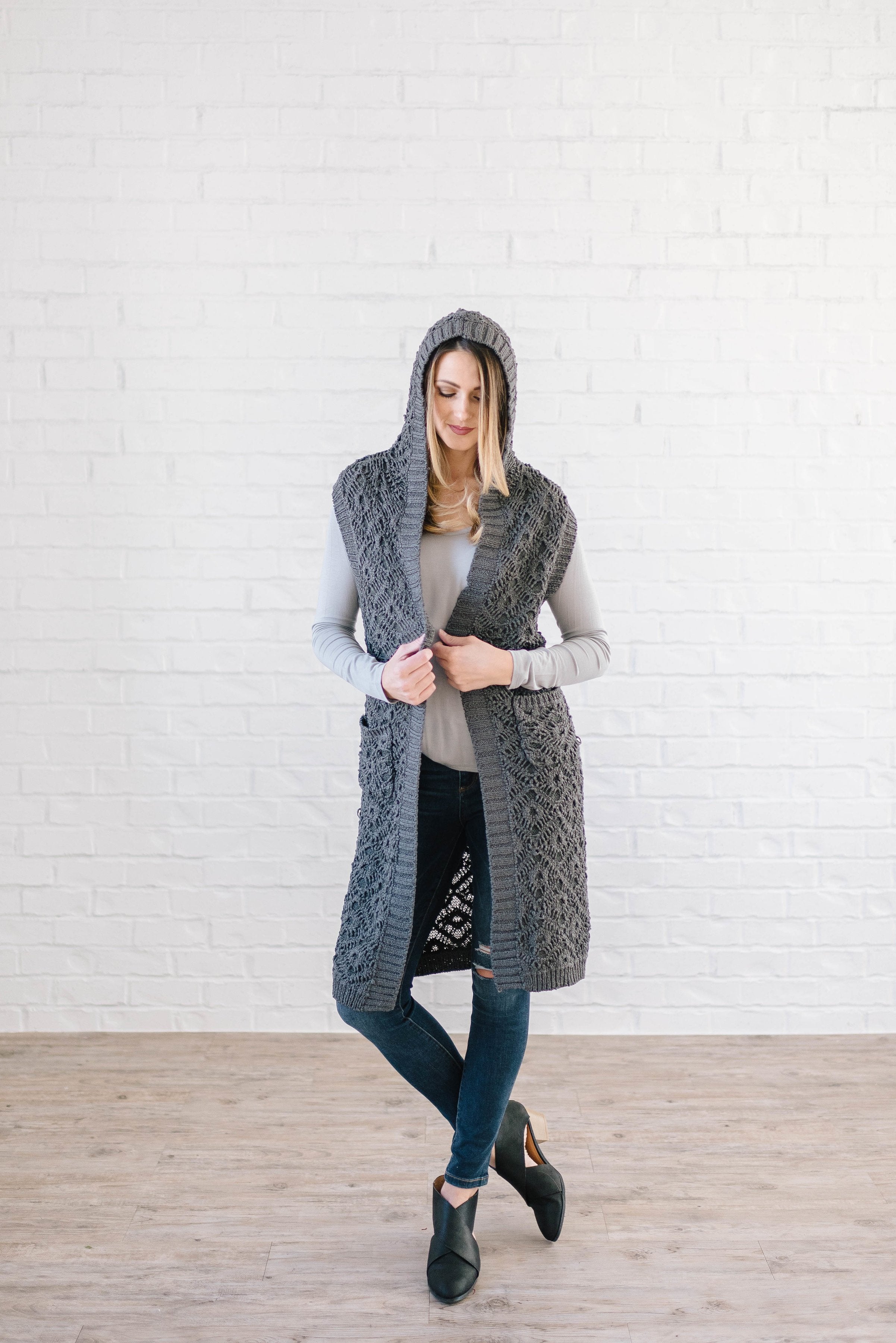 The Haley Hooded Sweater Vest in Charcoal