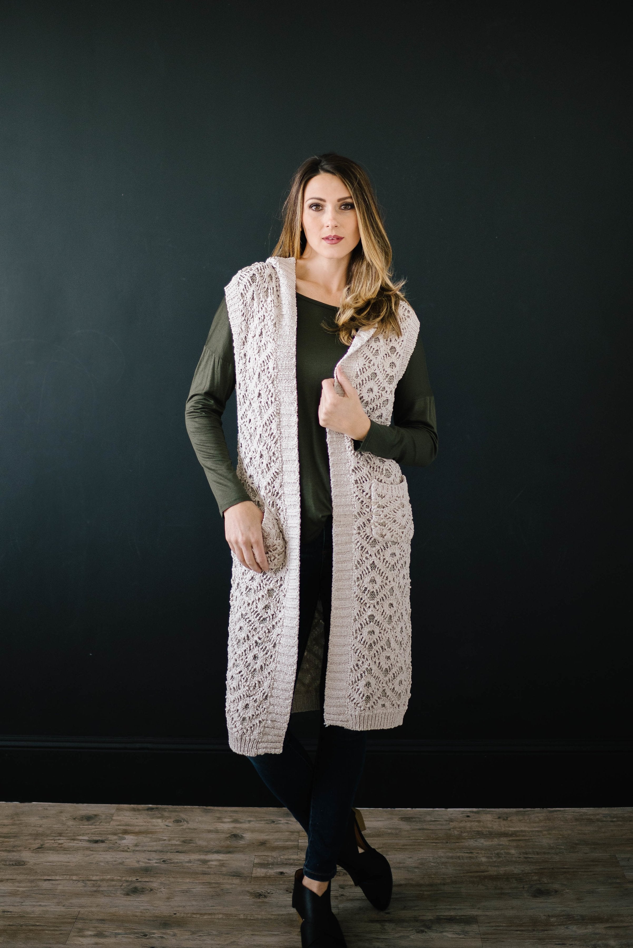 The Haley Hooded Sweater Vest in Oatmeal