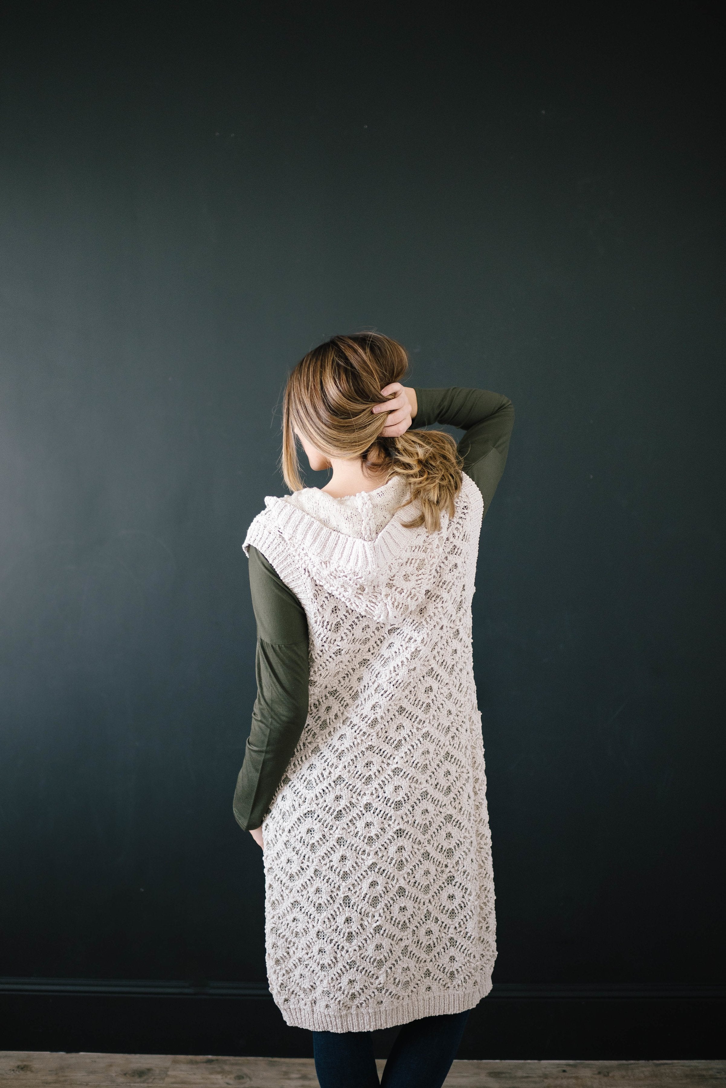 The Haley Hooded Sweater Vest in Oatmeal