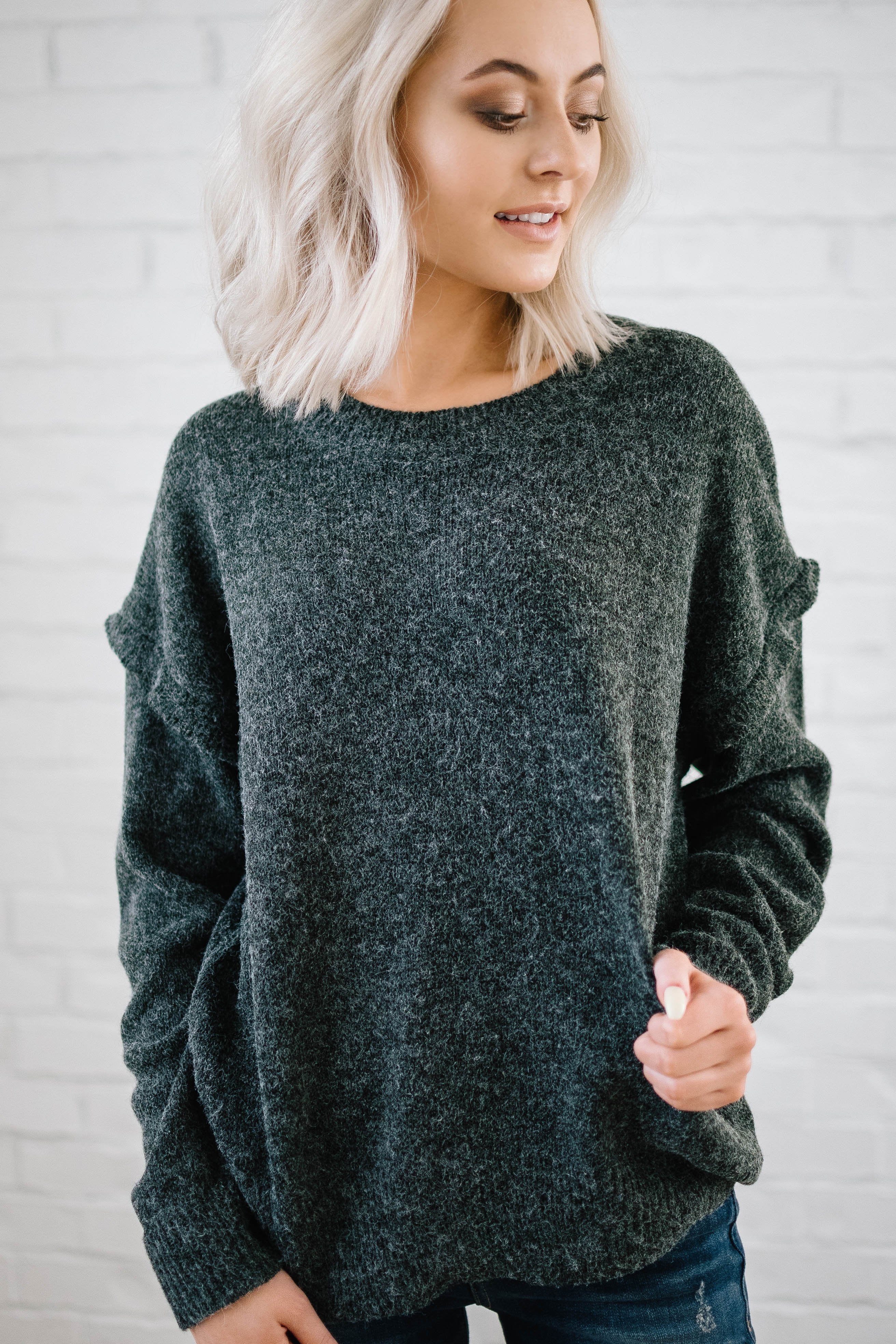 The Rosslyn Ruffle Sweater in Charcoal