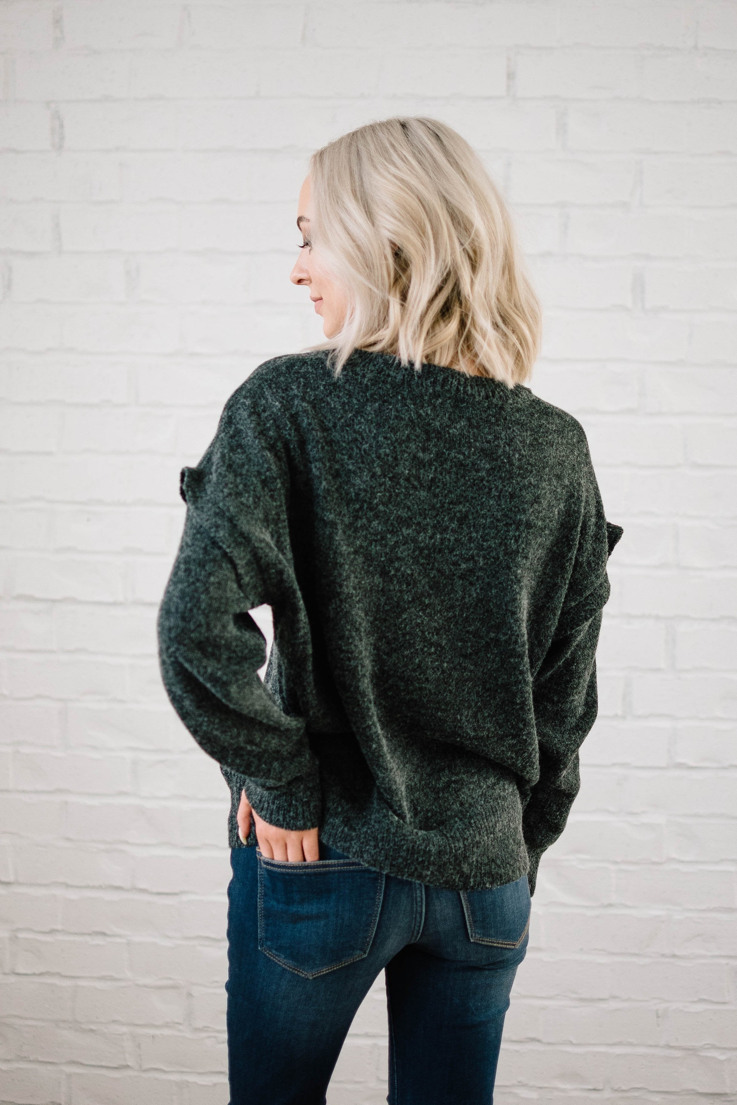 The Rosslyn Ruffle Sweater in Charcoal