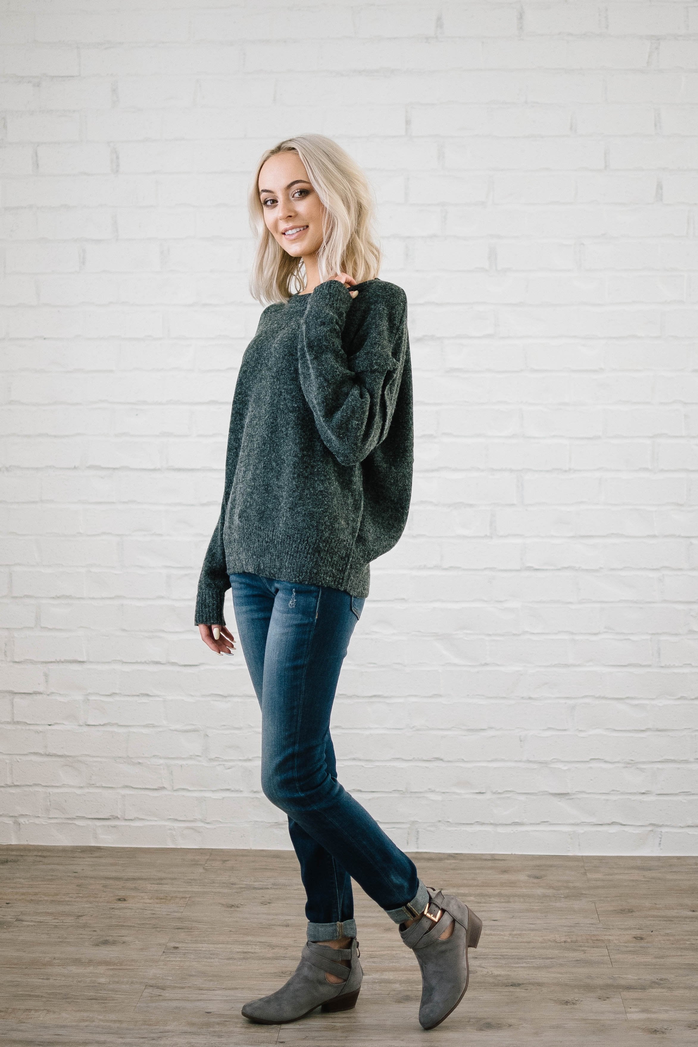 The Rosslyn Ruffle Sweater in Charcoal