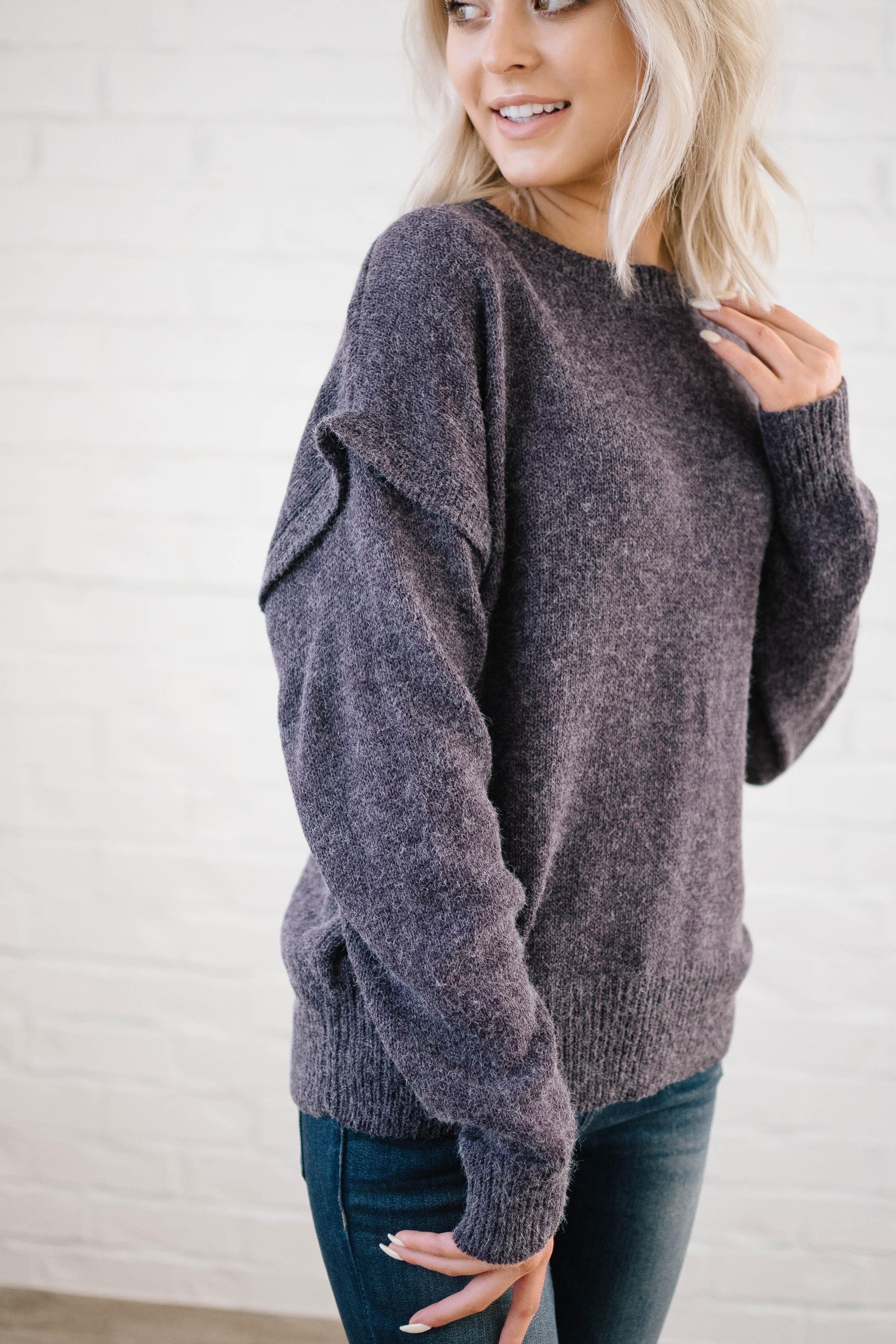 The Rosslyn Ruffle Sweater in Purple