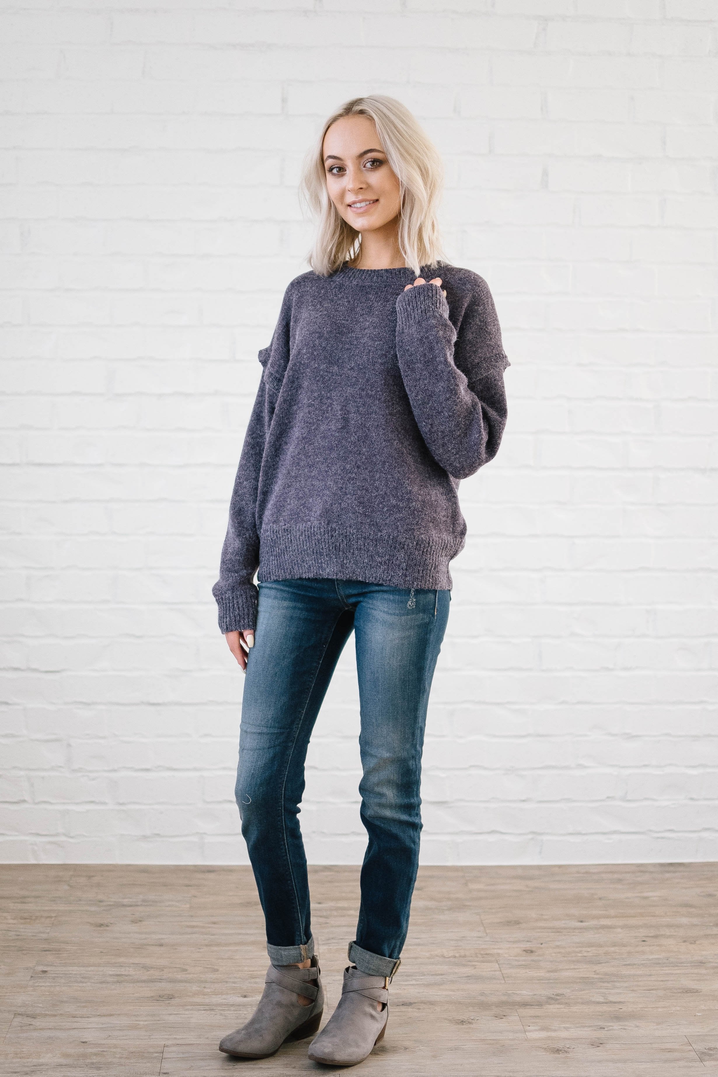 The Rosslyn Ruffle Sweater in Purple