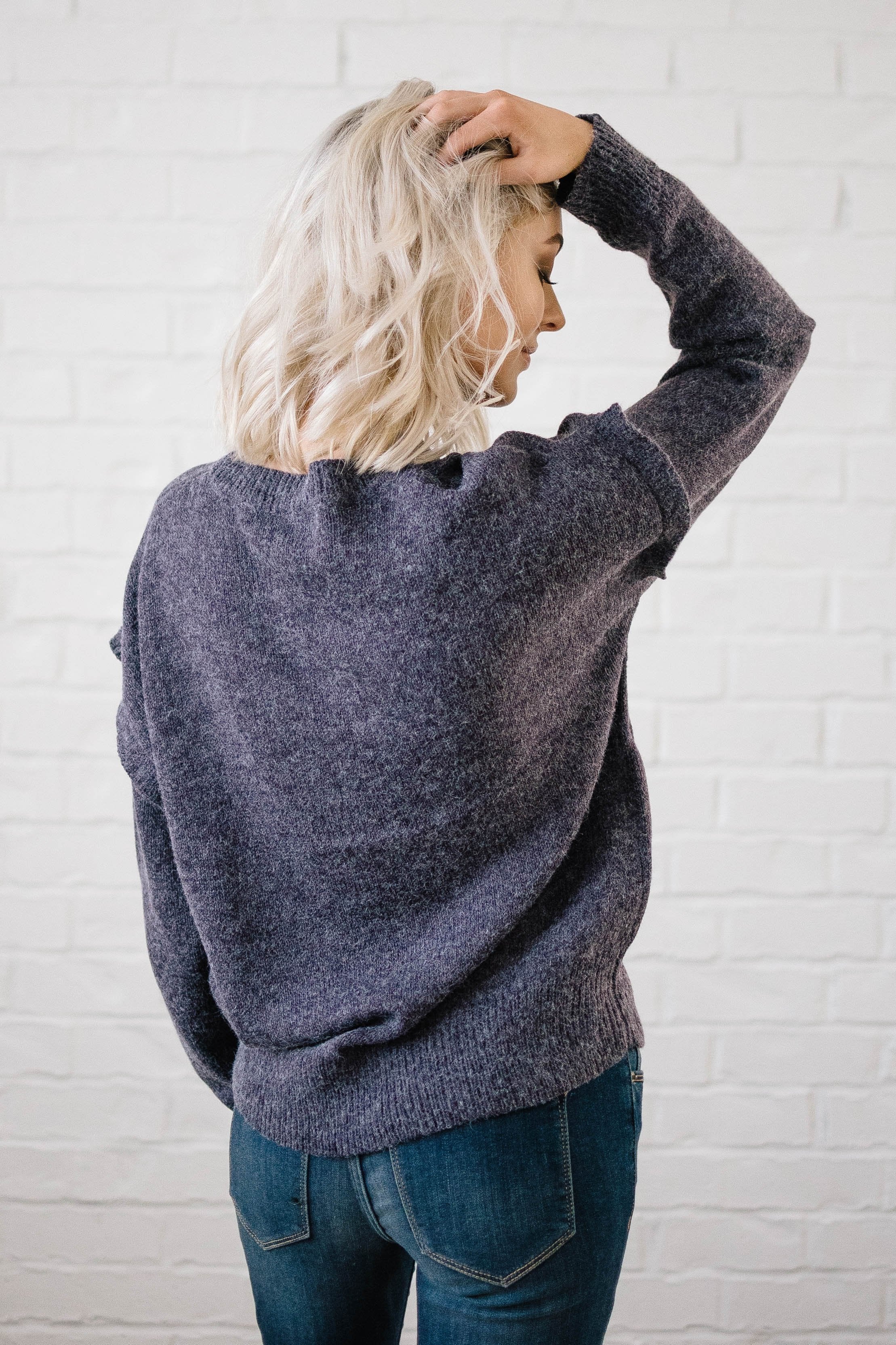 The Rosslyn Ruffle Sweater in Purple