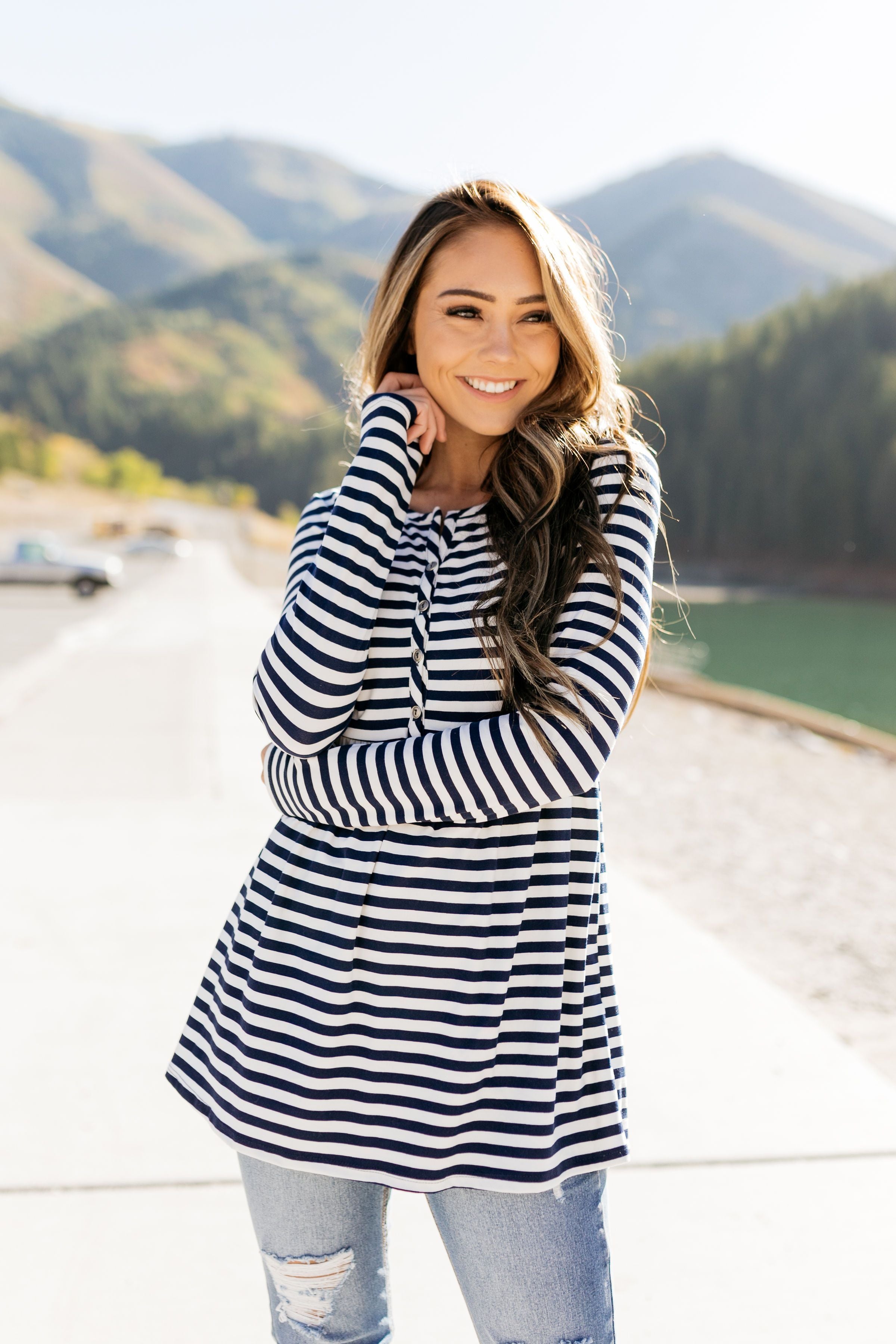 The Sailor Striped Peplum in Navy & White