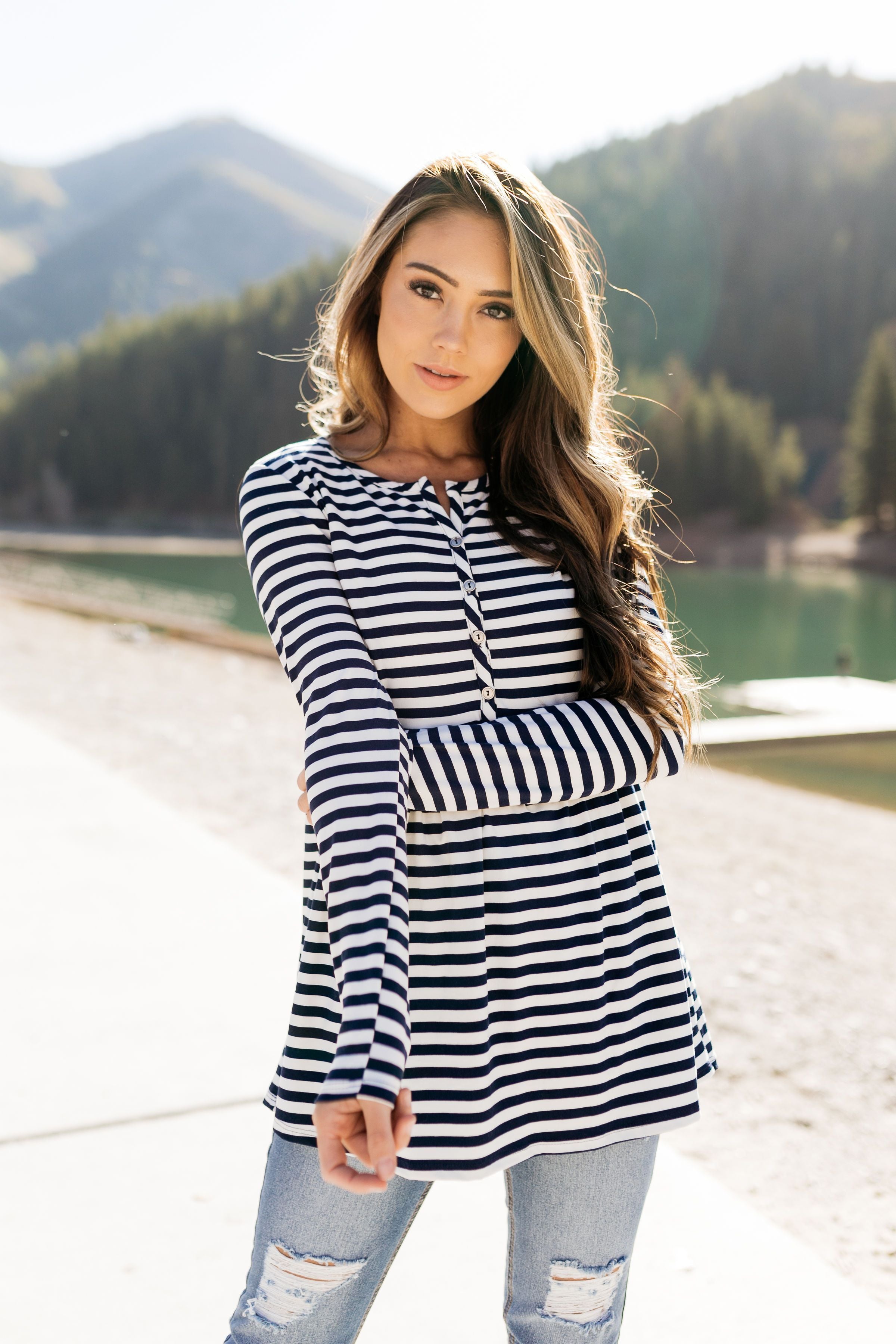 The Sailor Striped Peplum in Navy & White