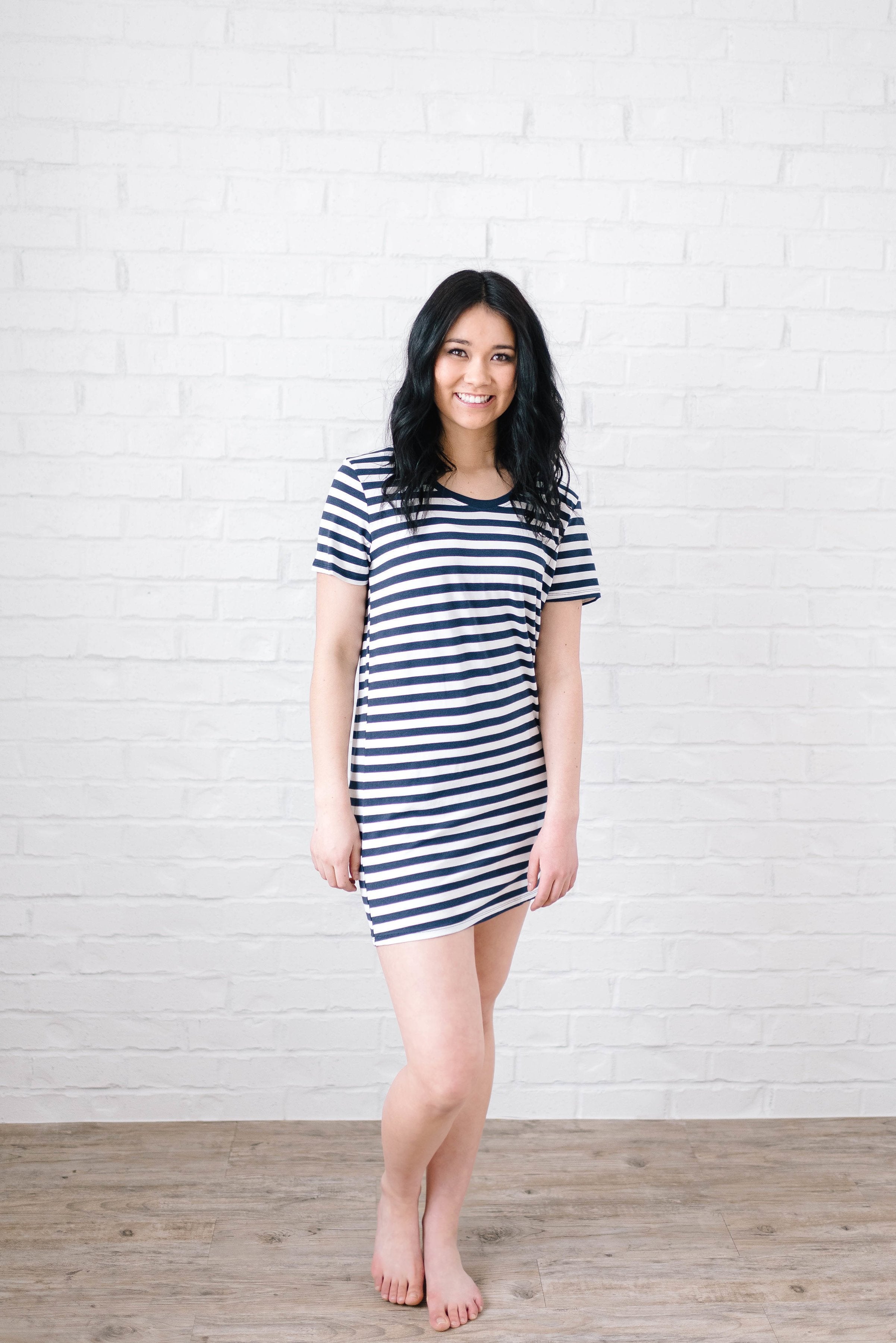 The Stacy Striped Dress in Navy & White