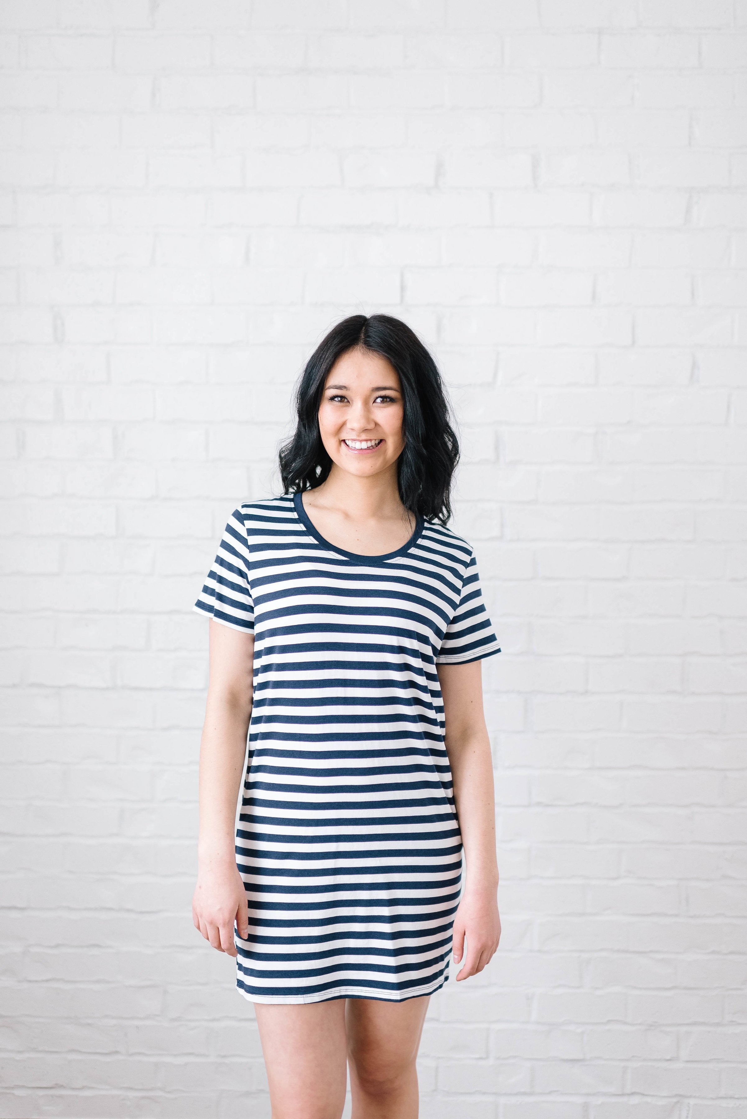 The Stacy Striped Dress in Navy & White