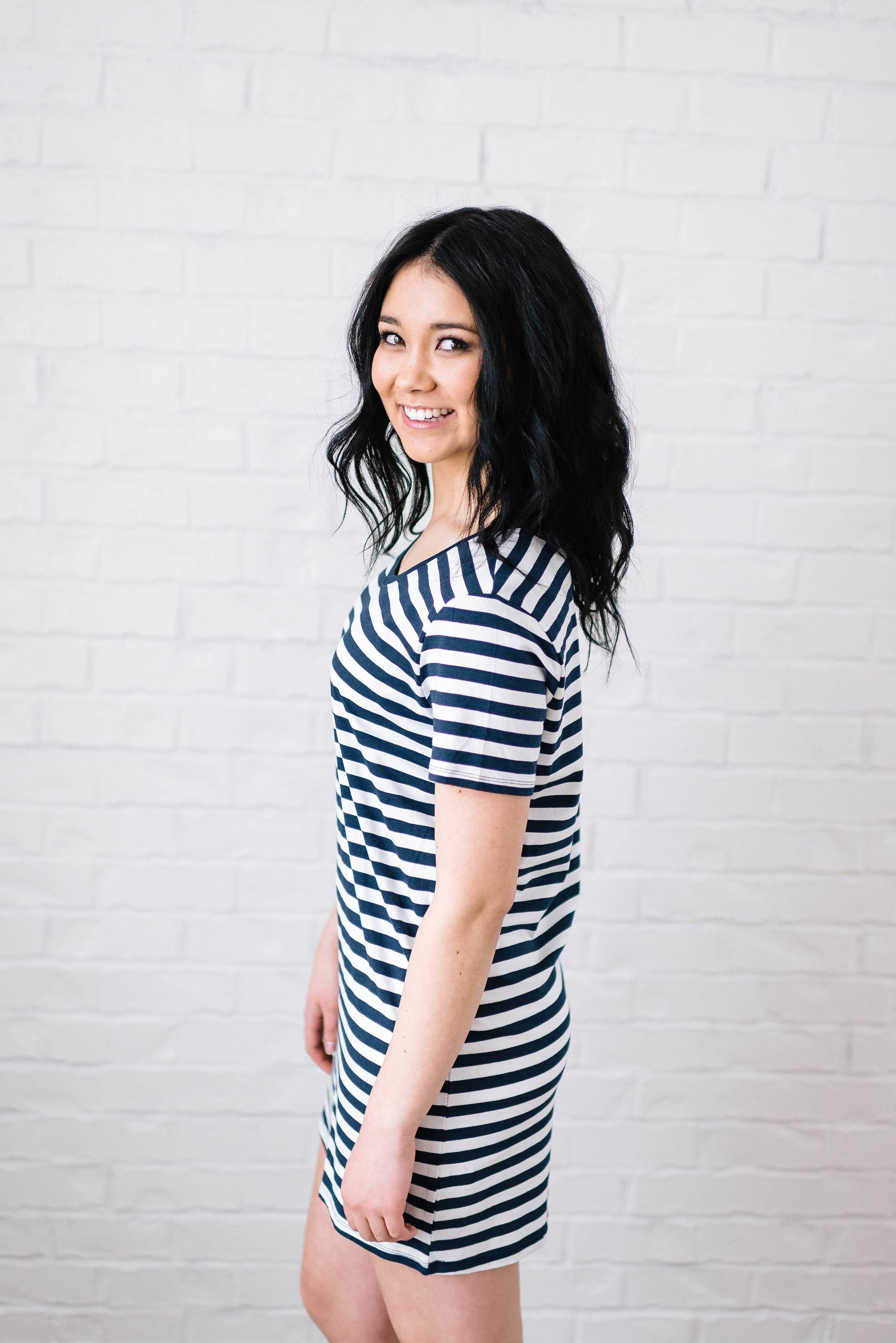 The Stacy Striped Dress in Navy & White