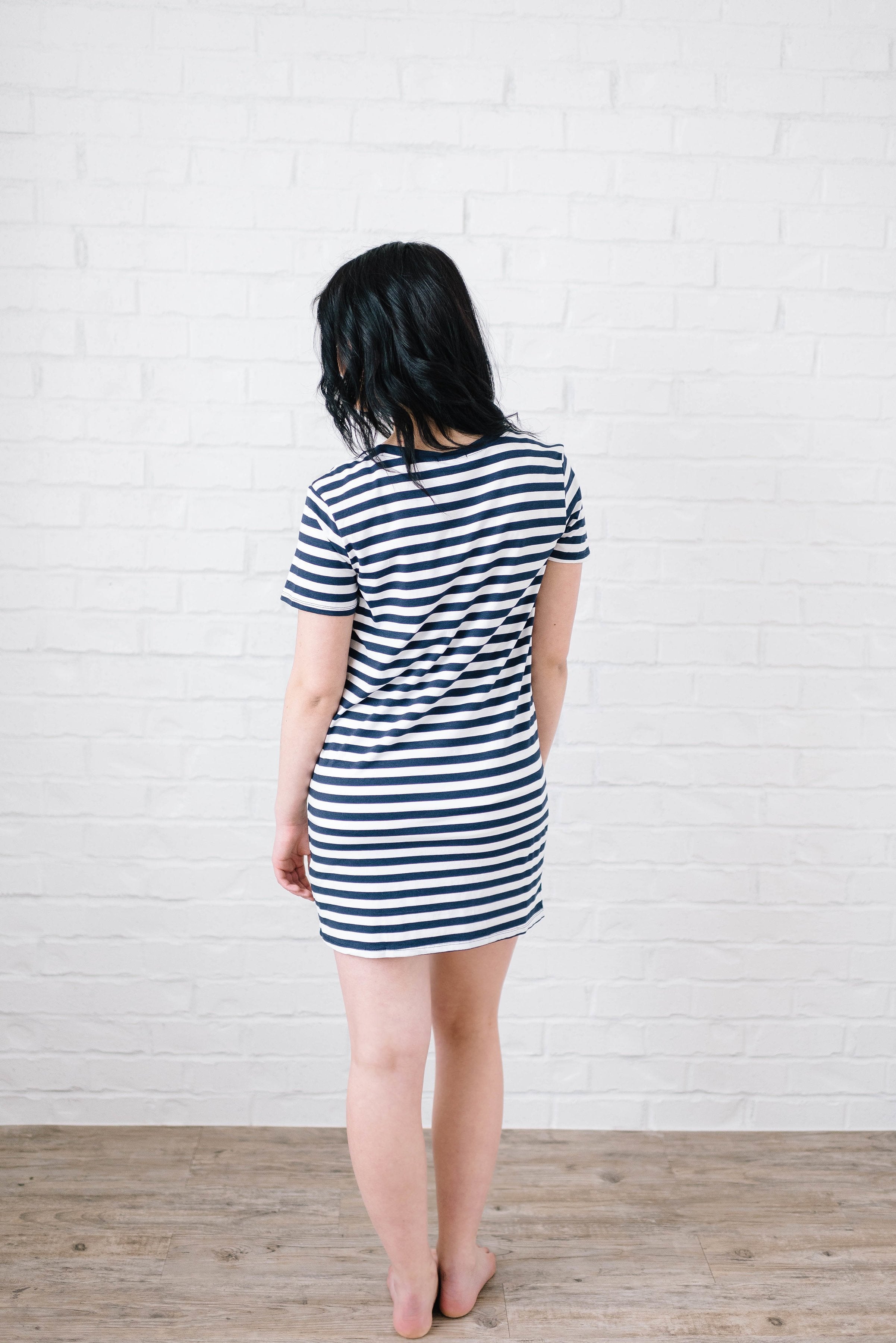 The Stacy Striped Dress in Navy & White