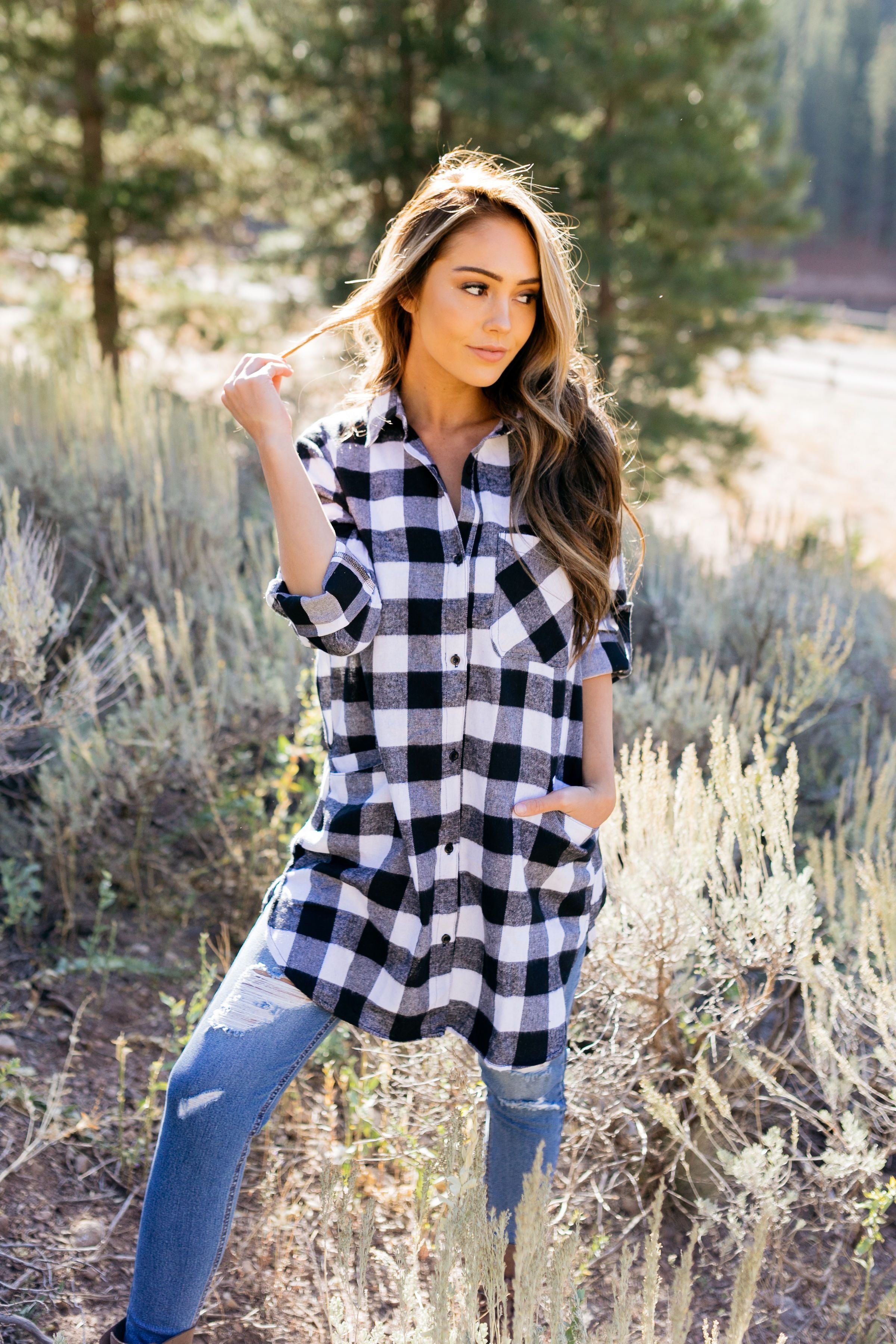 The Tristan Flannel Tunic In Black & White