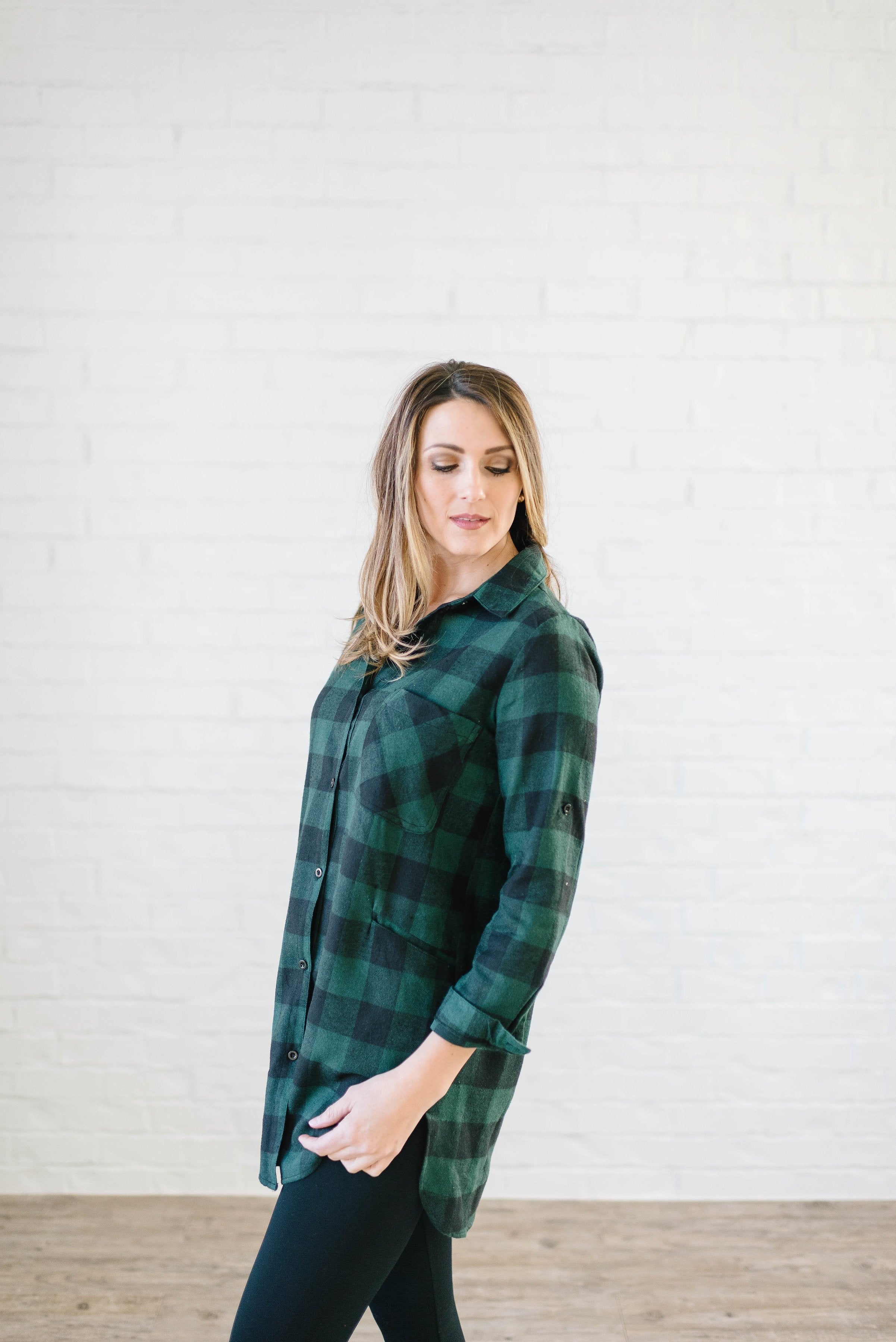 The Tristan Flannel Tunic in Hunter Green & Black