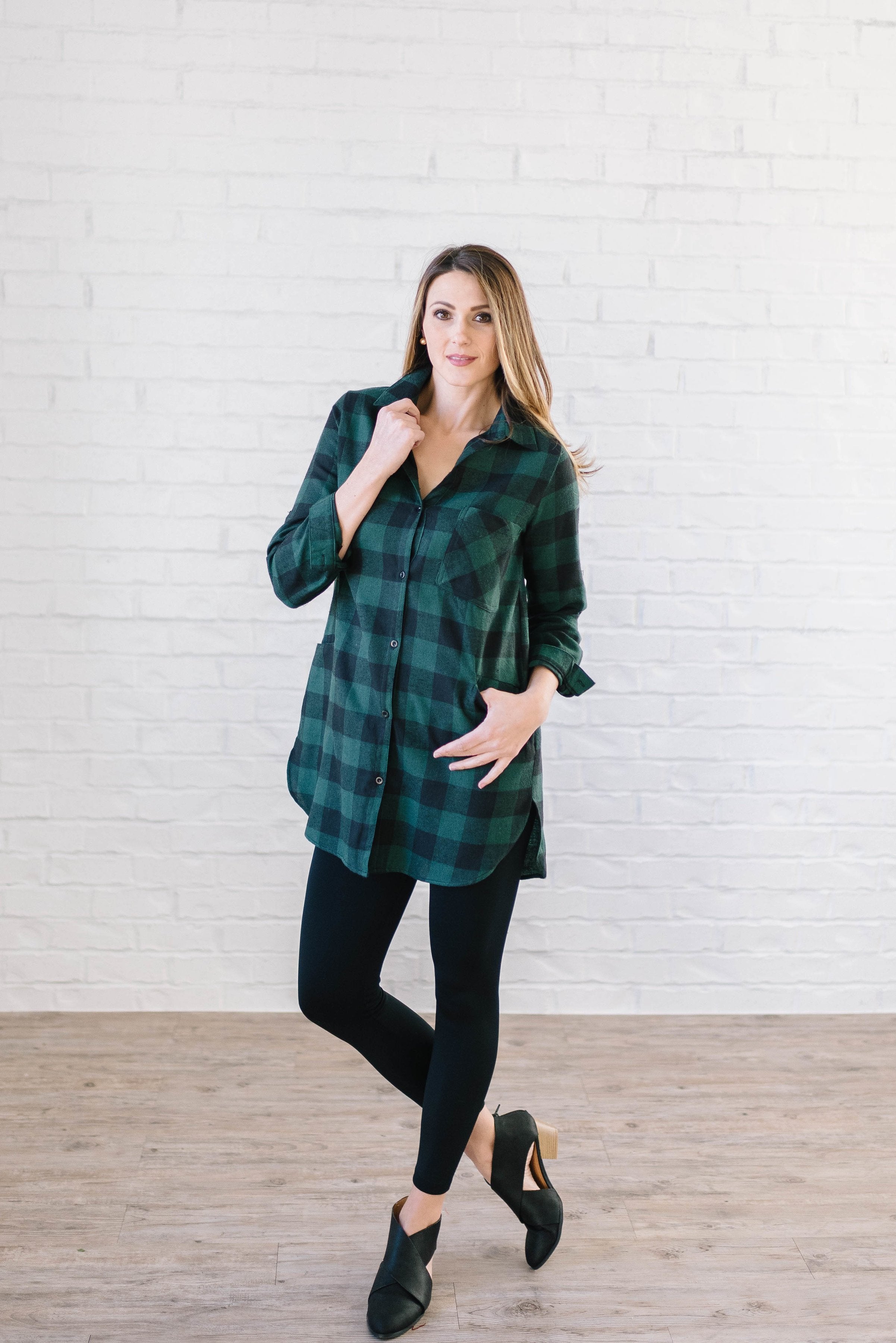 The Tristan Flannel Tunic in Hunter Green & Black