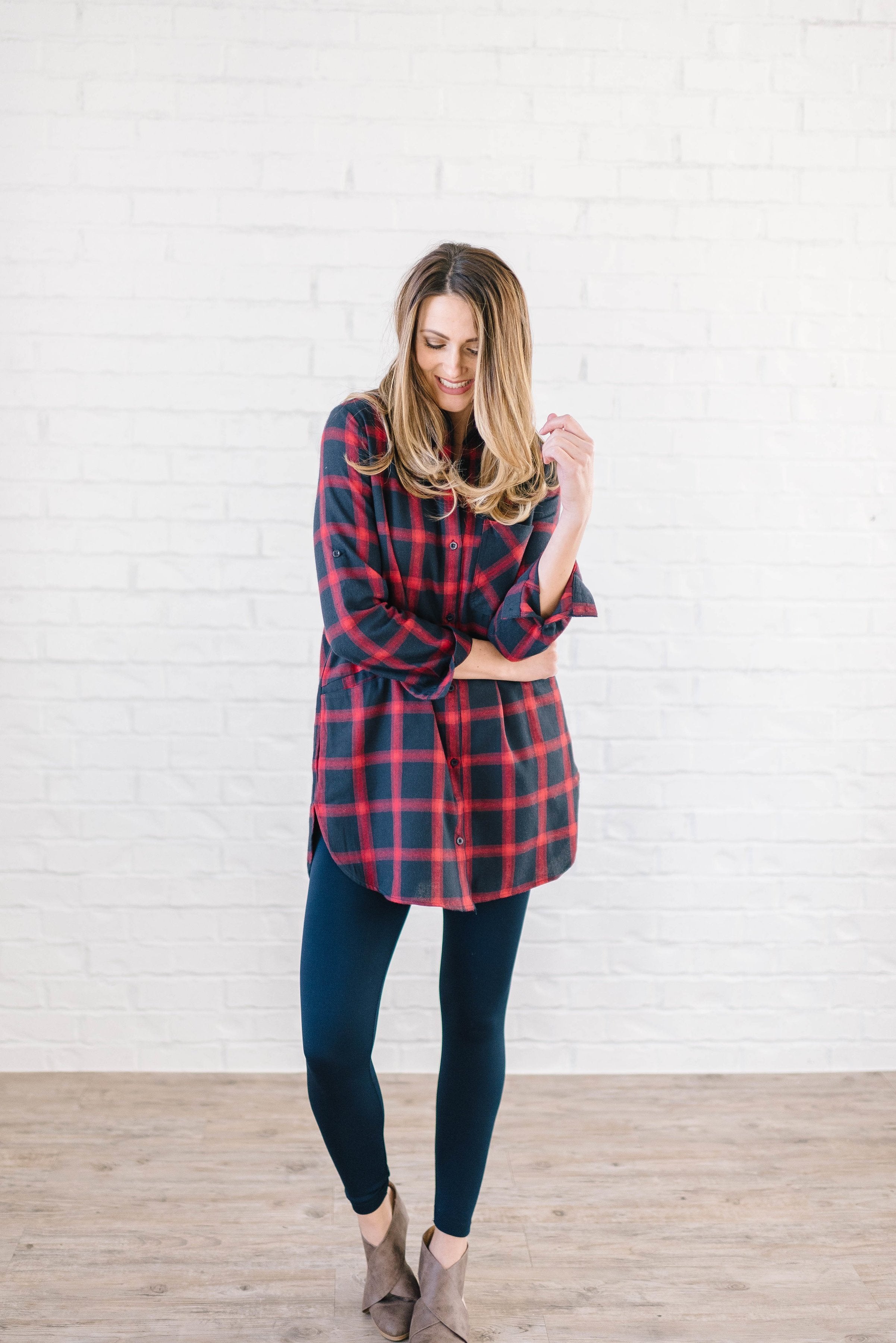 The Tristan Flannel Tunic in Red & Navy
