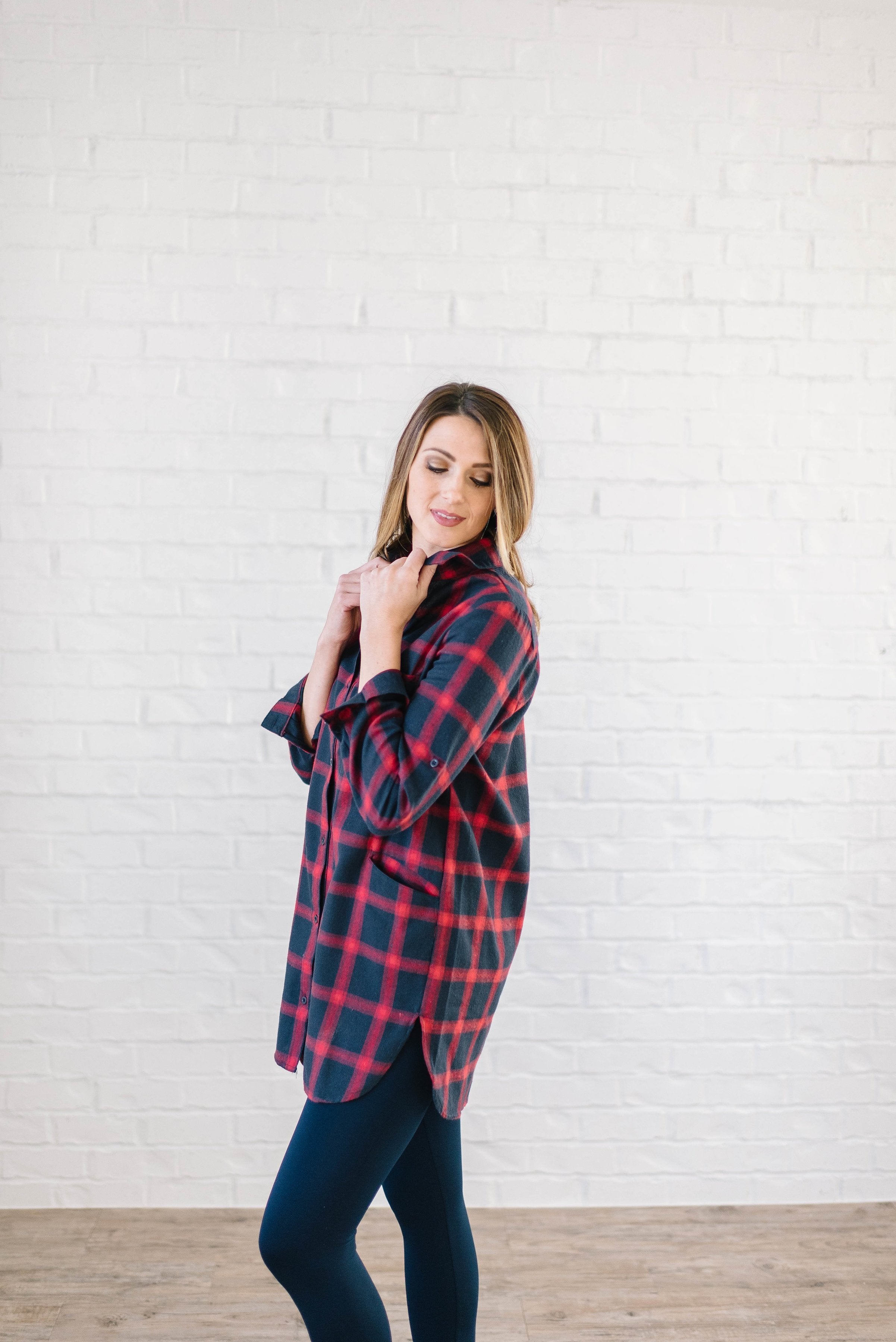 The Tristan Flannel Tunic in Red & Navy