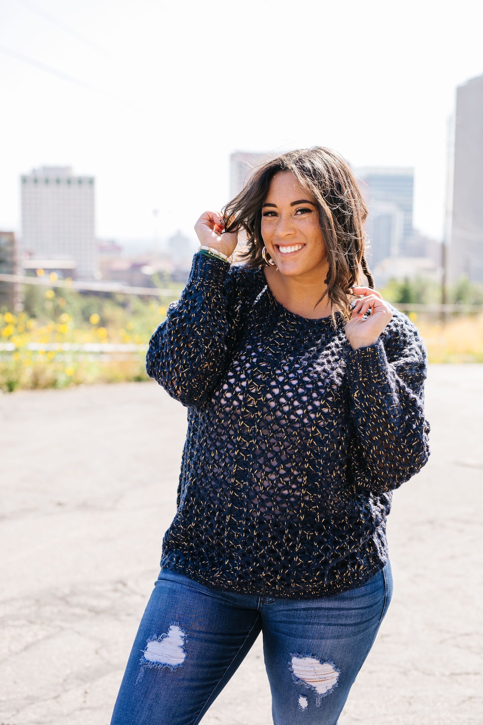 Threaded With Gold Open Weave Sweater