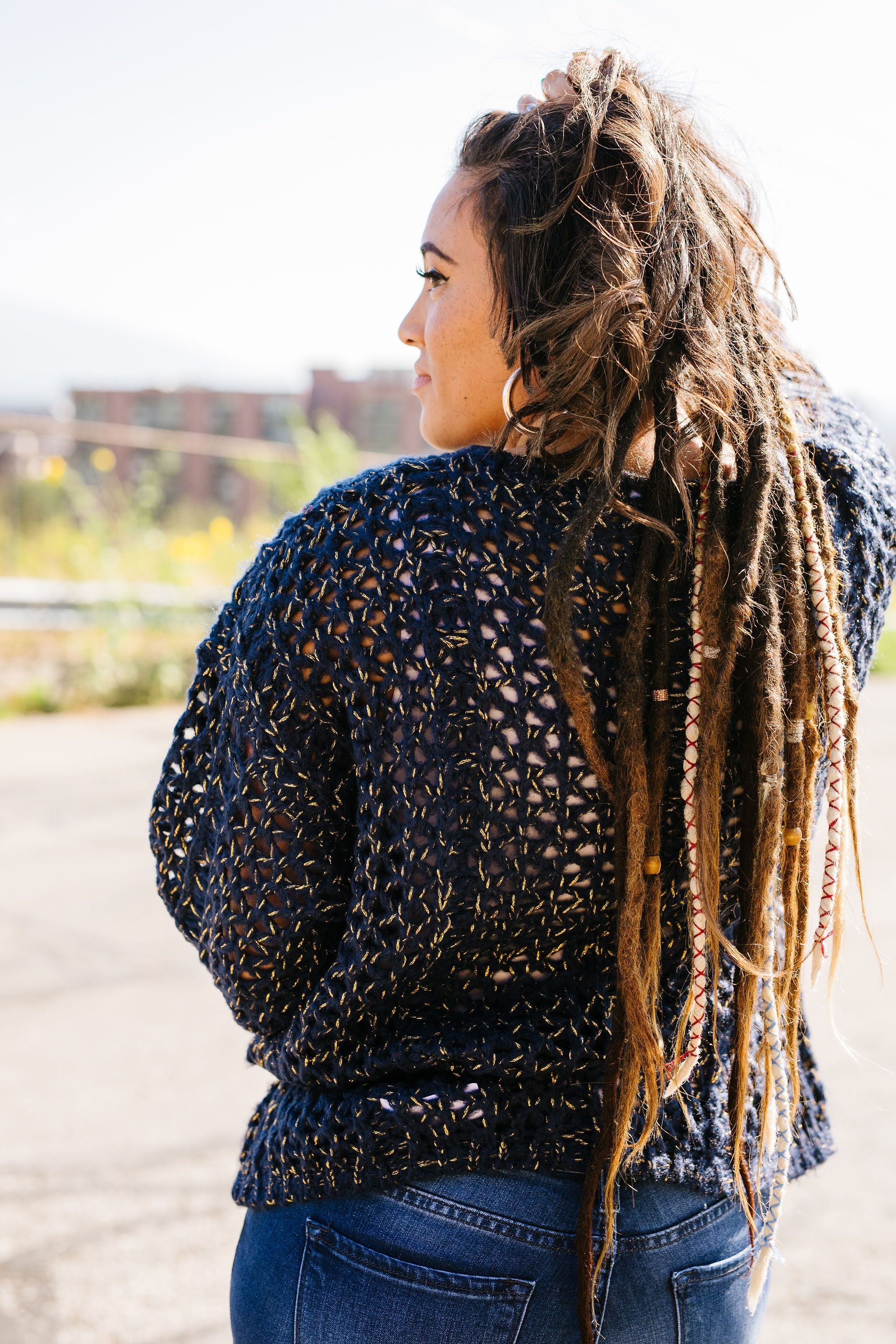 Threaded With Gold Open Weave Sweater