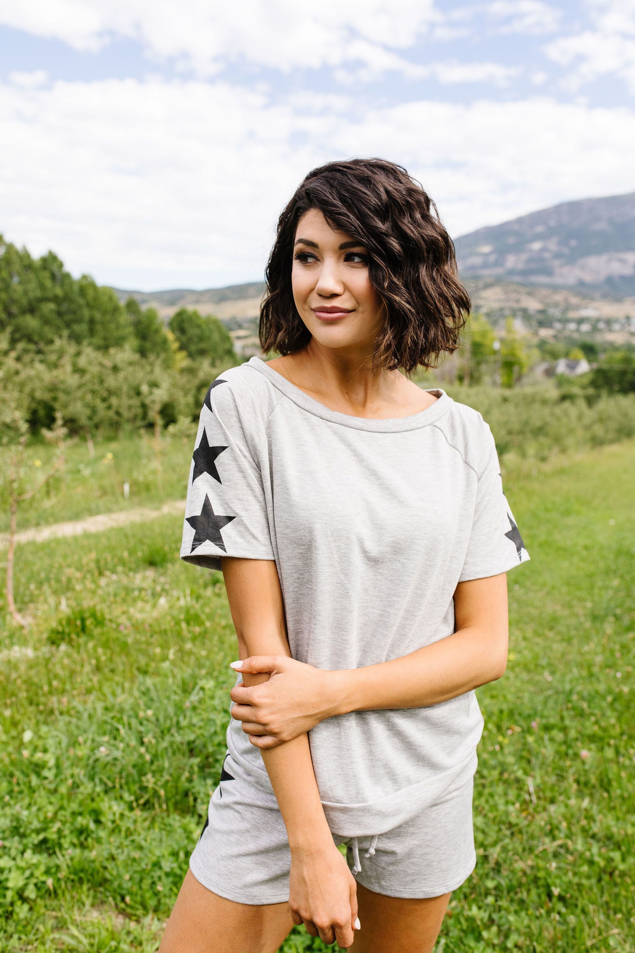 Three Star Top In Heather Gray