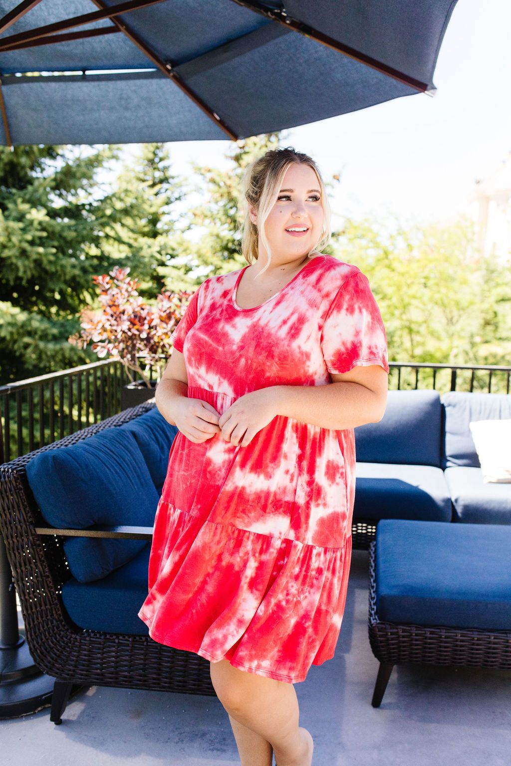 Tiered Tie Dye Dress In Coral