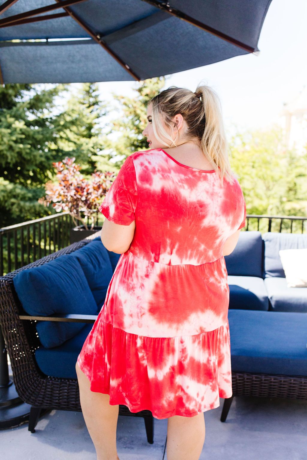 Tiered Tie Dye Dress In Coral