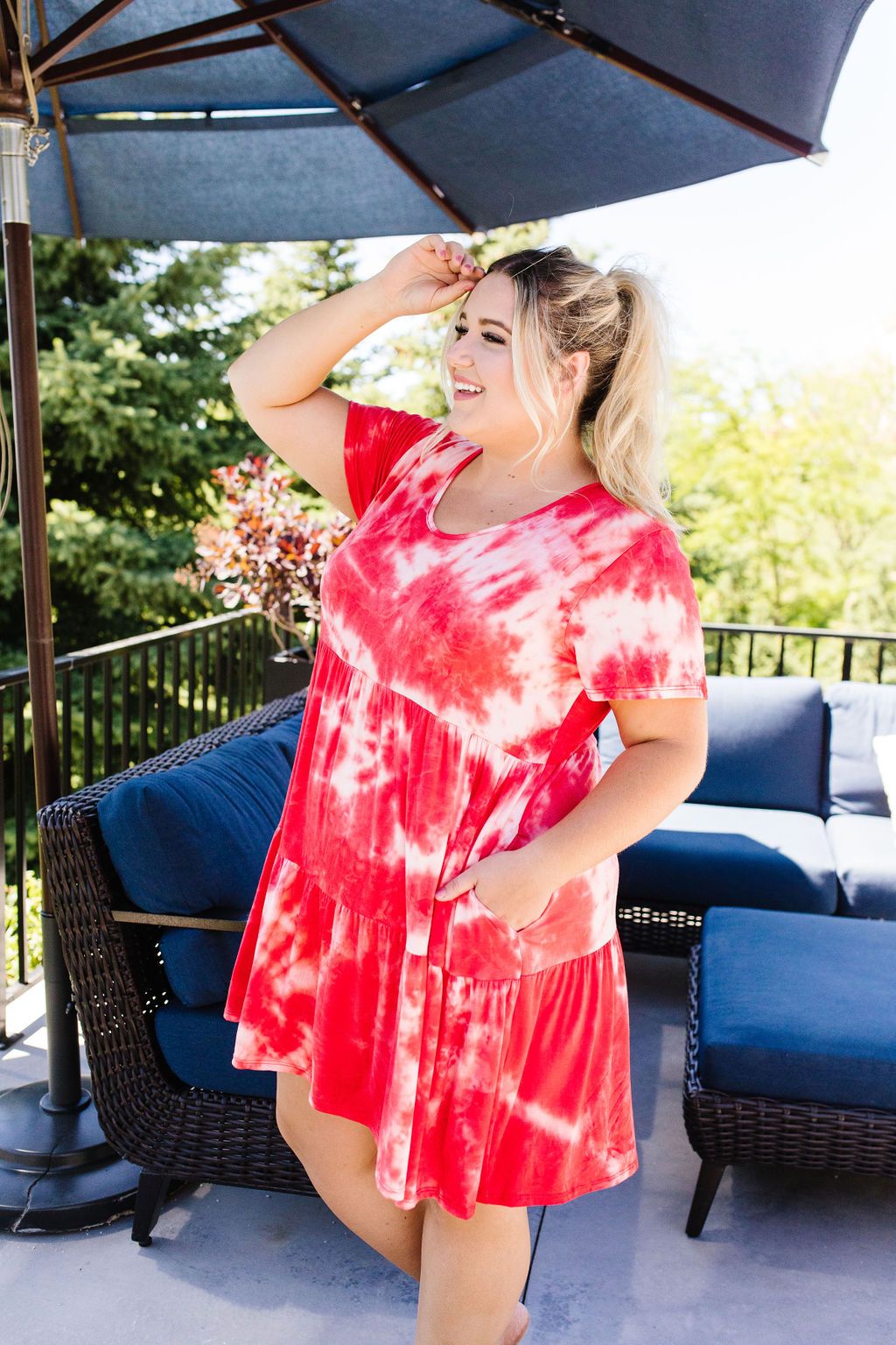 Tiered Tie Dye Dress In Coral
