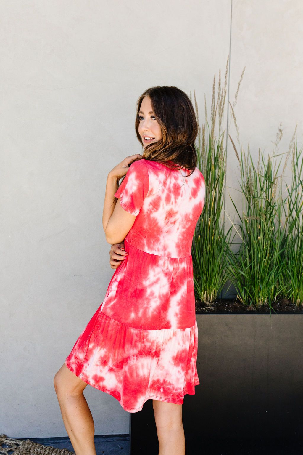Tiered Tie Dye Dress In Coral