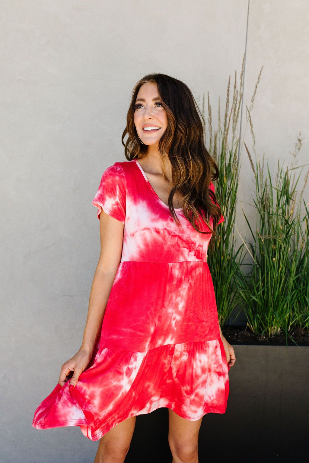 Tiered Tie Dye Dress In Coral
