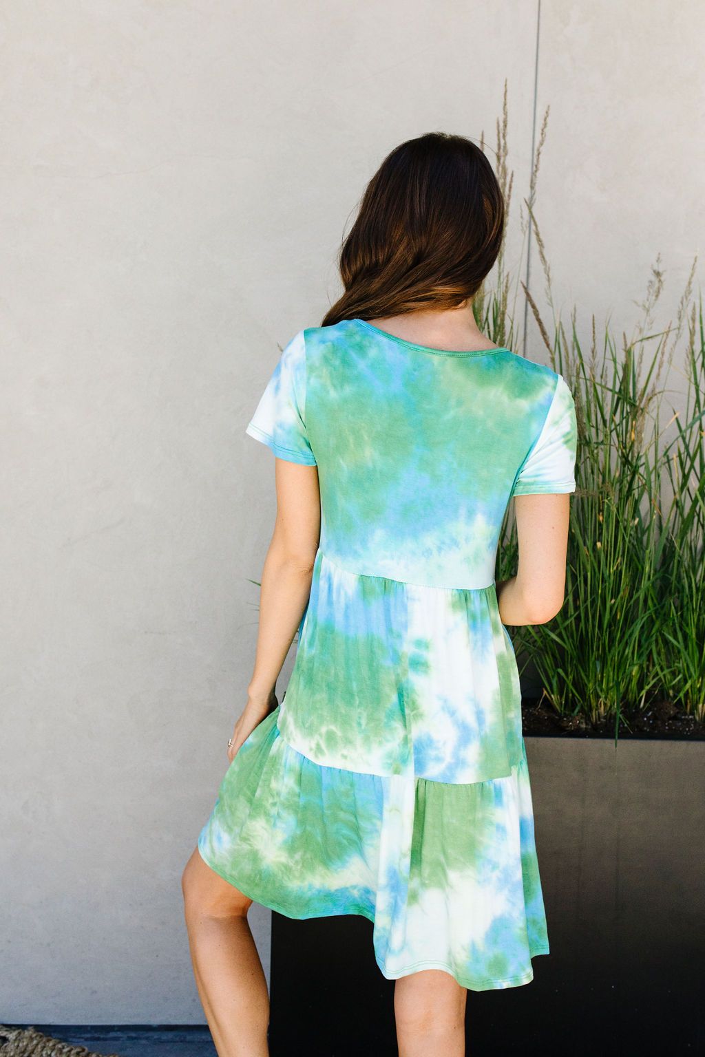 Tiered Tie Dye Dress In Turquoise & Green