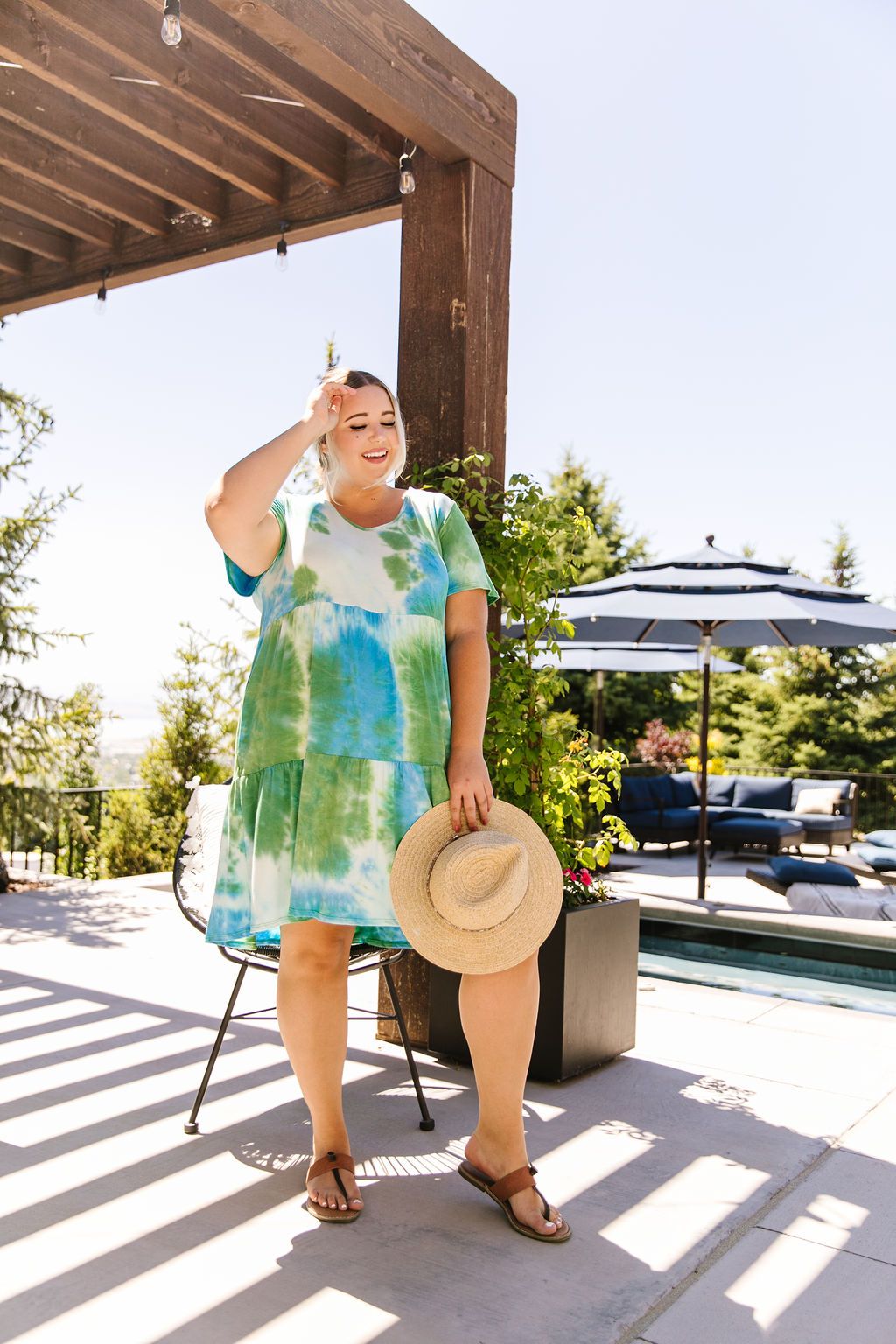 Tiered Tie Dye Dress In Turquoise & Green