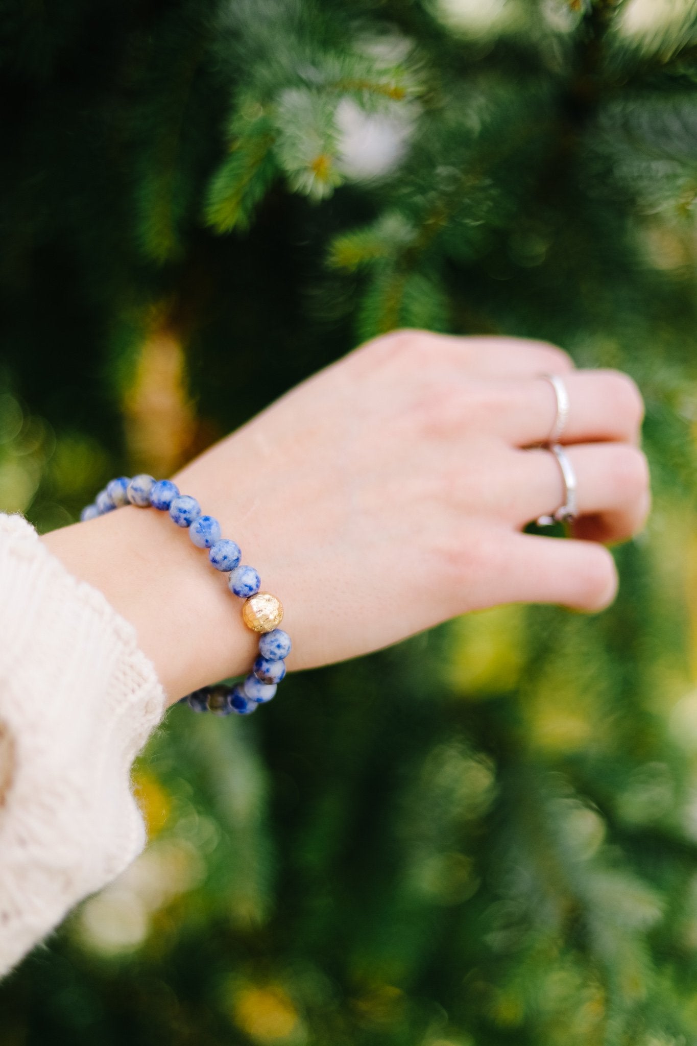 Touch Of Gold Stone Bracelet In Blue Sodalite