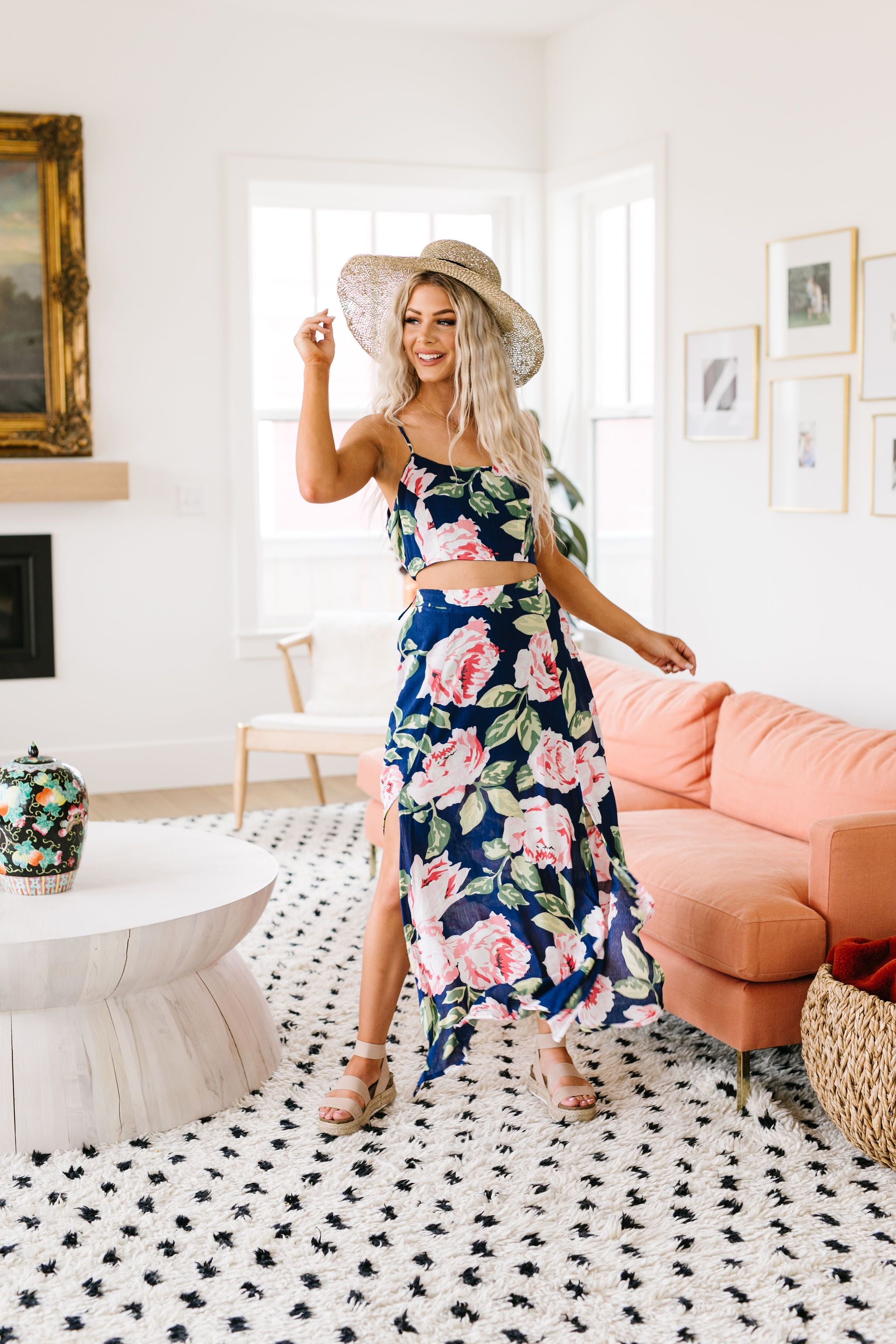 Tropical Fever Crop Top In Navy