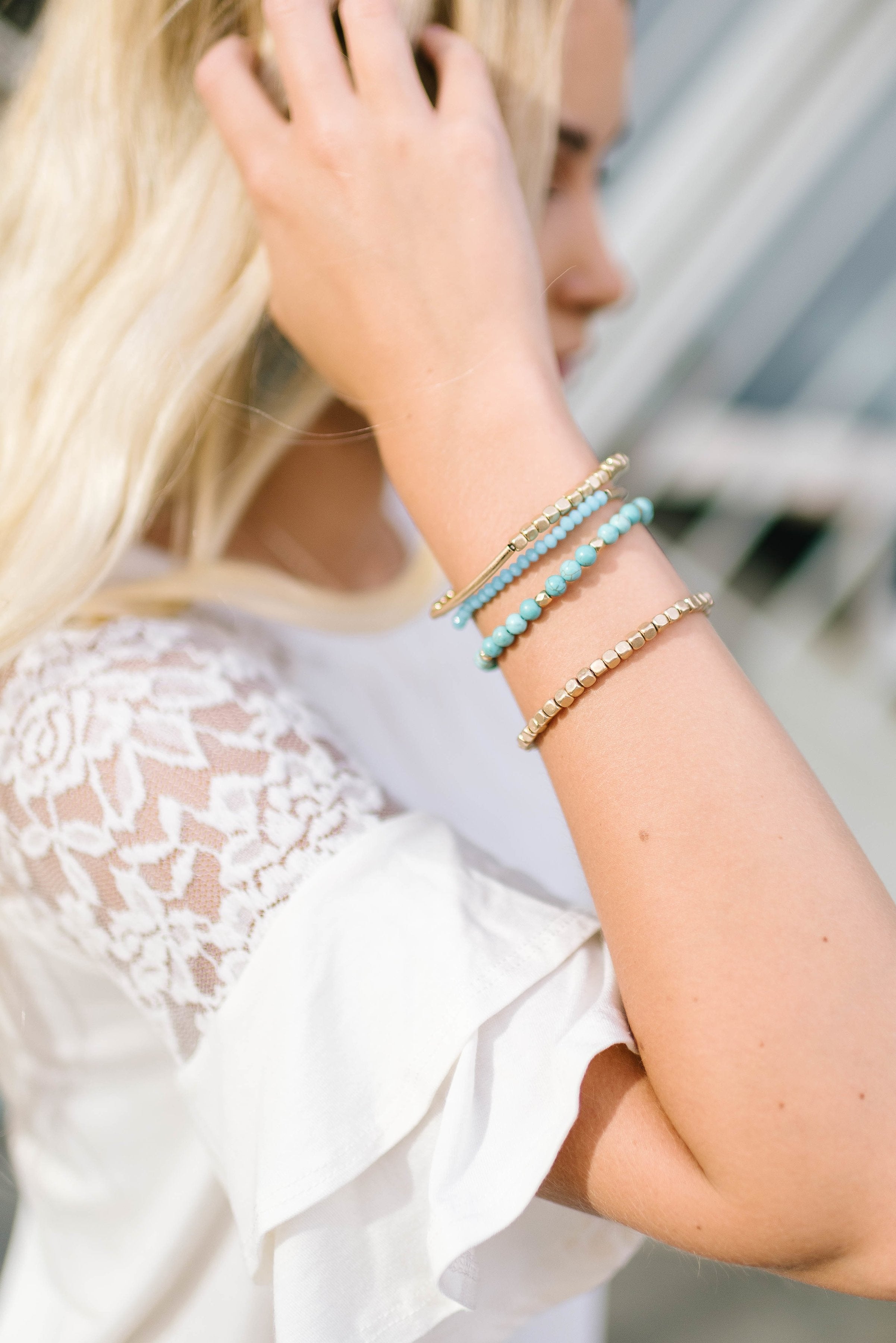 Turquoise + Brass Stacked Bracelet