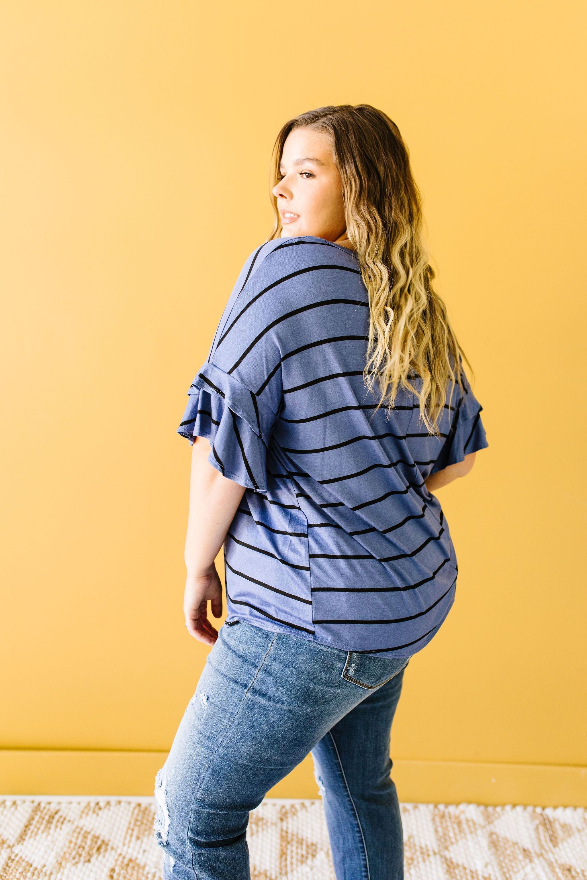 Twice As Nice Striped Top In Denim