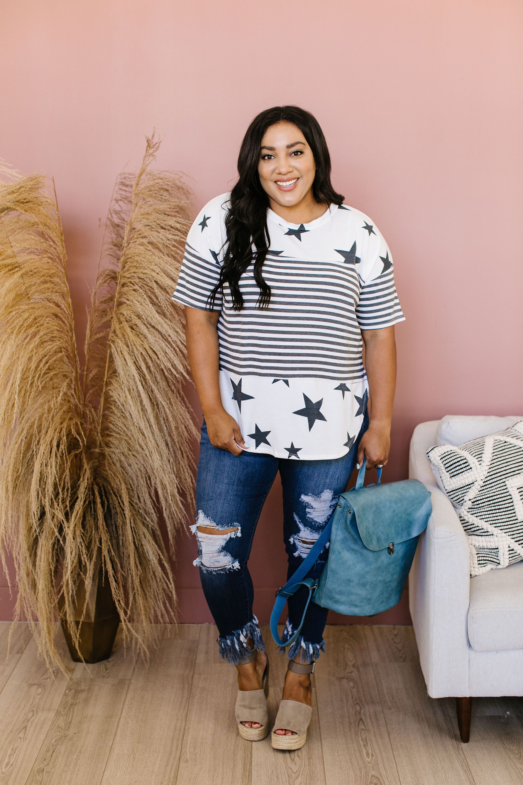 Stripes & Stars Black & White Top