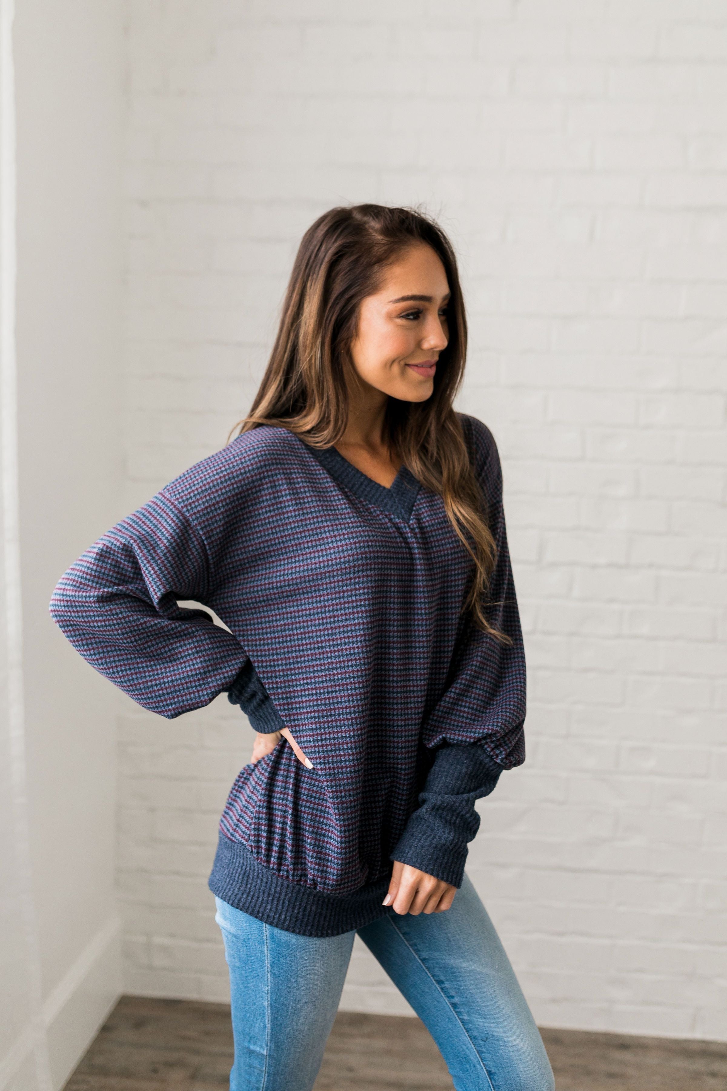Two-Tone Houndstooth V-Neck - ALL SALES FINAL