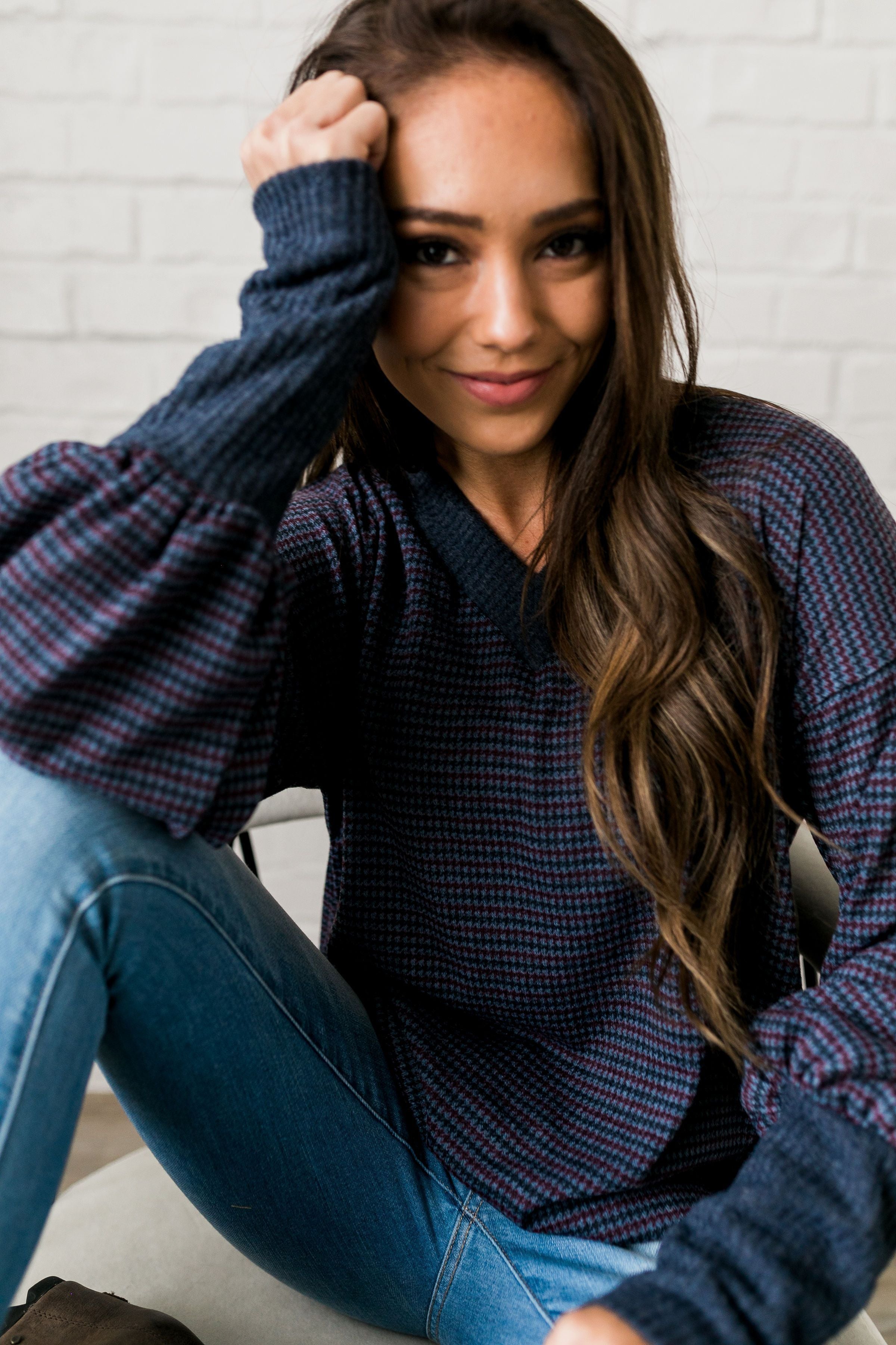 Two-Tone Houndstooth V-Neck - ALL SALES FINAL