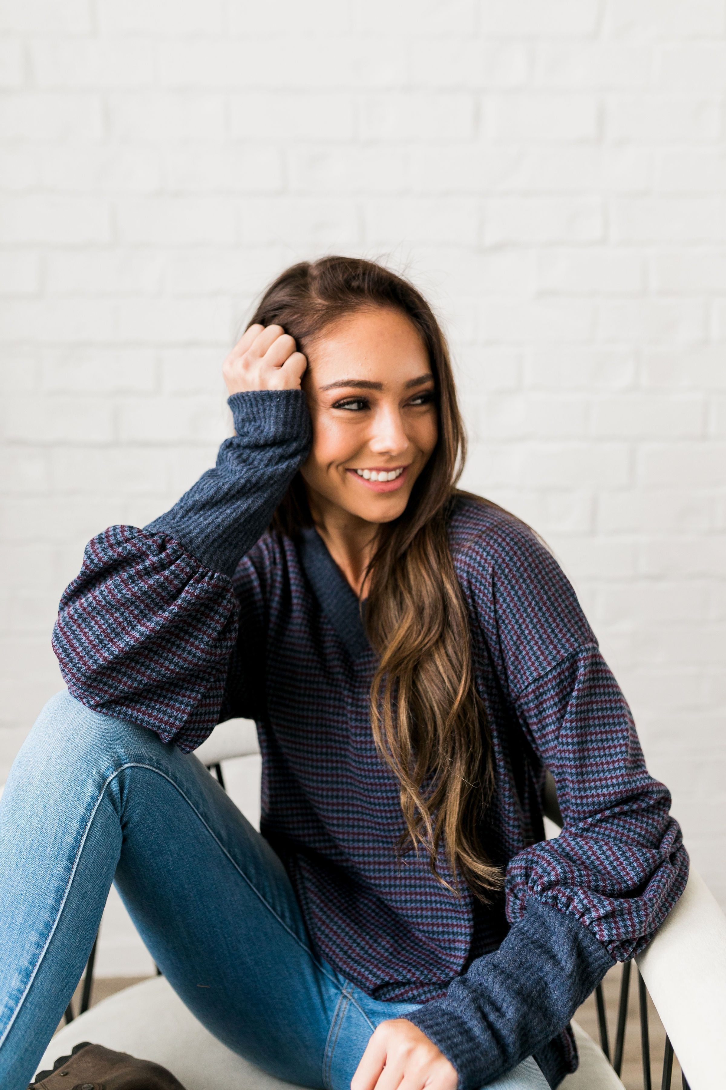 Two-Tone Houndstooth V-Neck - ALL SALES FINAL