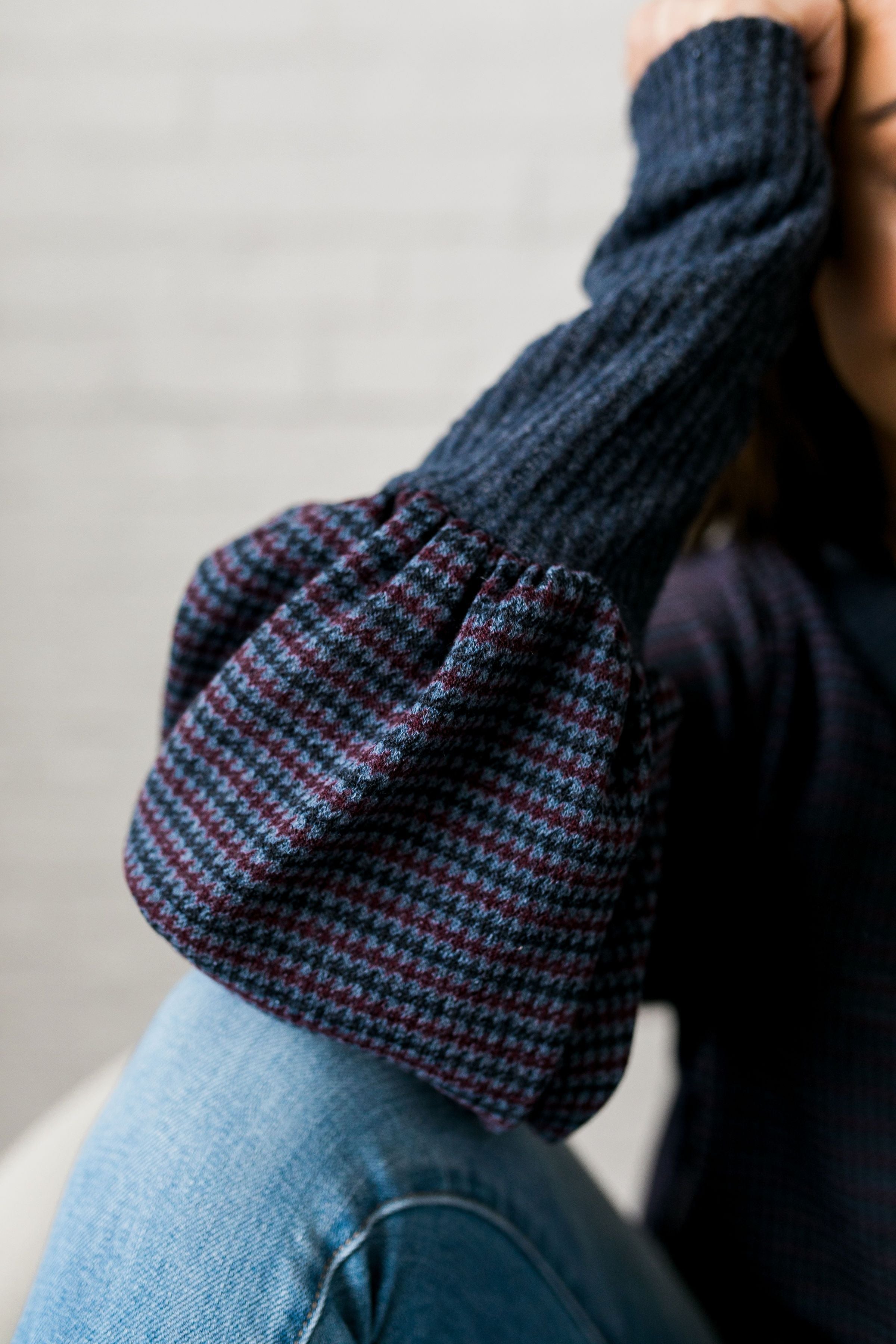 Two-Tone Houndstooth V-Neck - ALL SALES FINAL