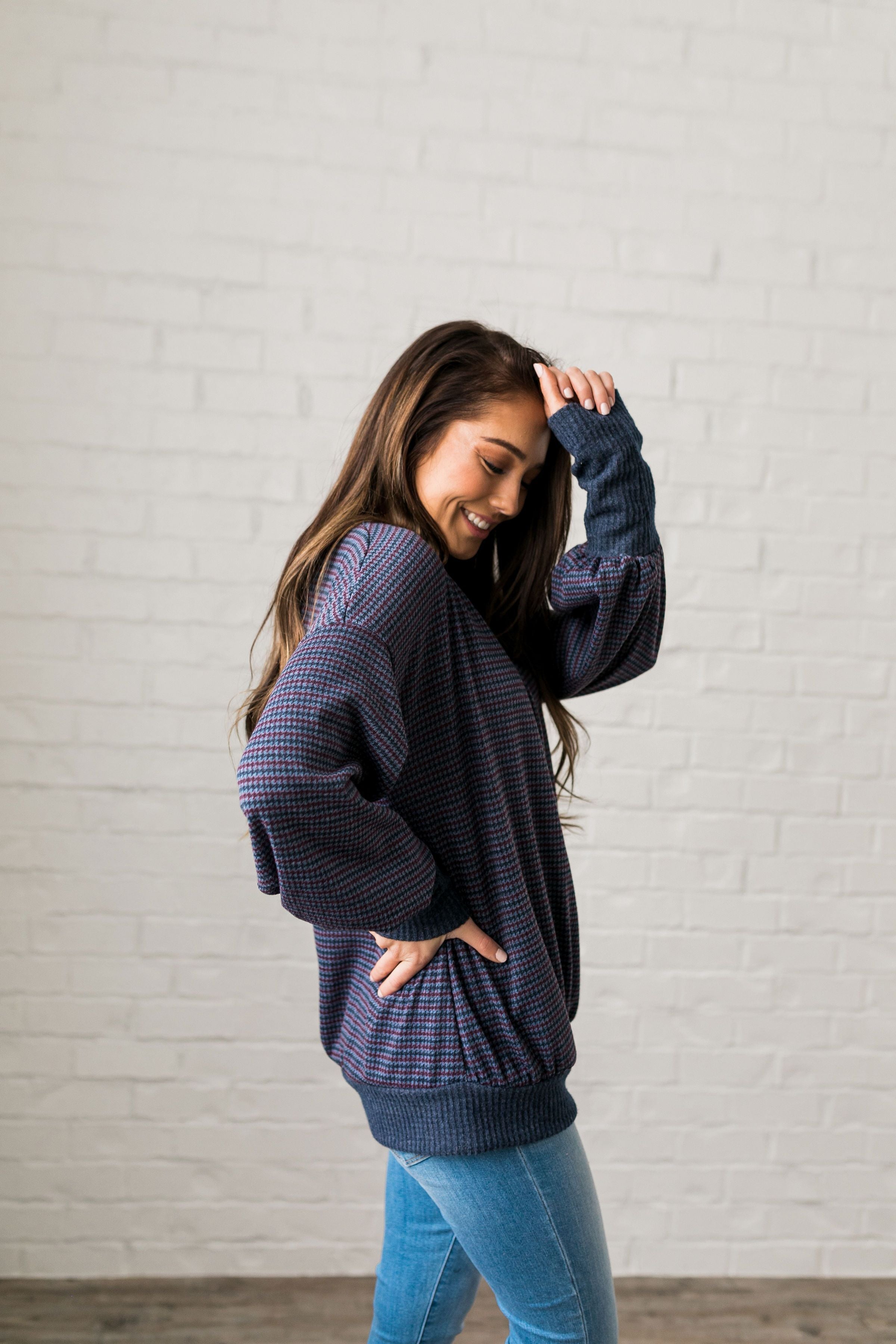 Two-Tone Houndstooth V-Neck - ALL SALES FINAL
