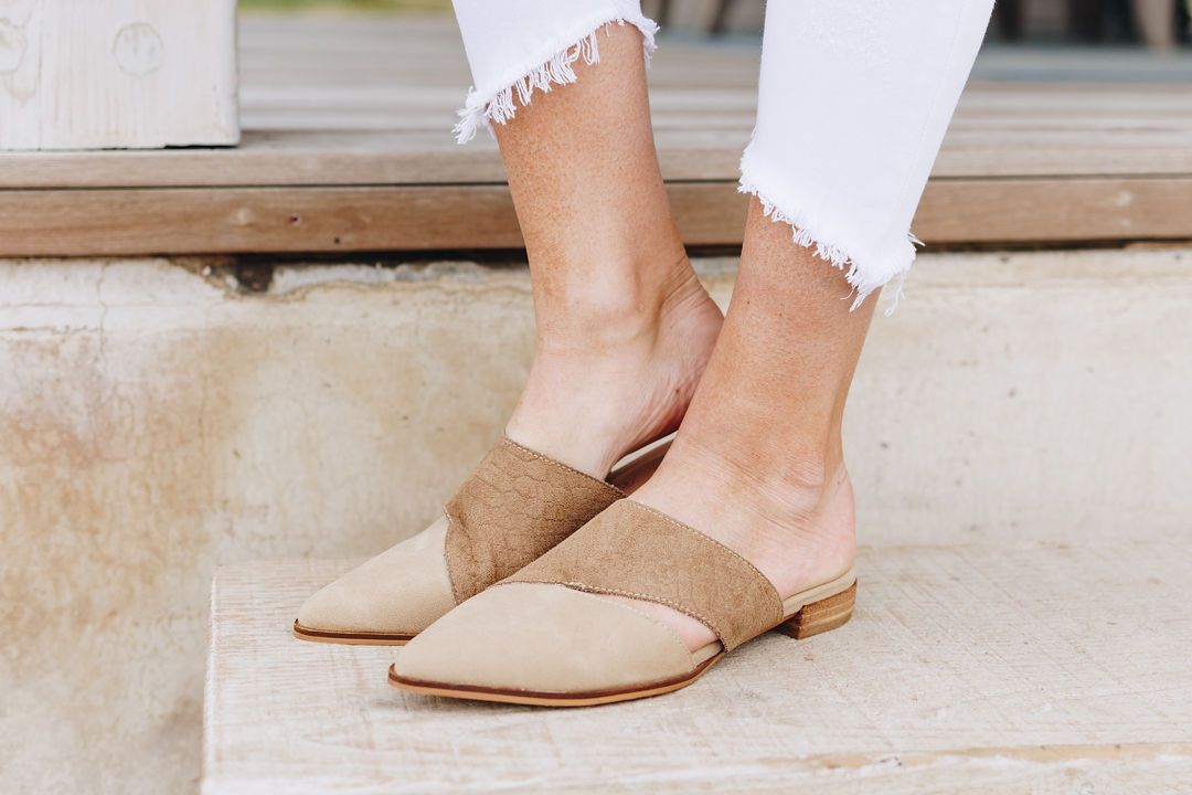 Two-Toned Suede Reptile Print Slides