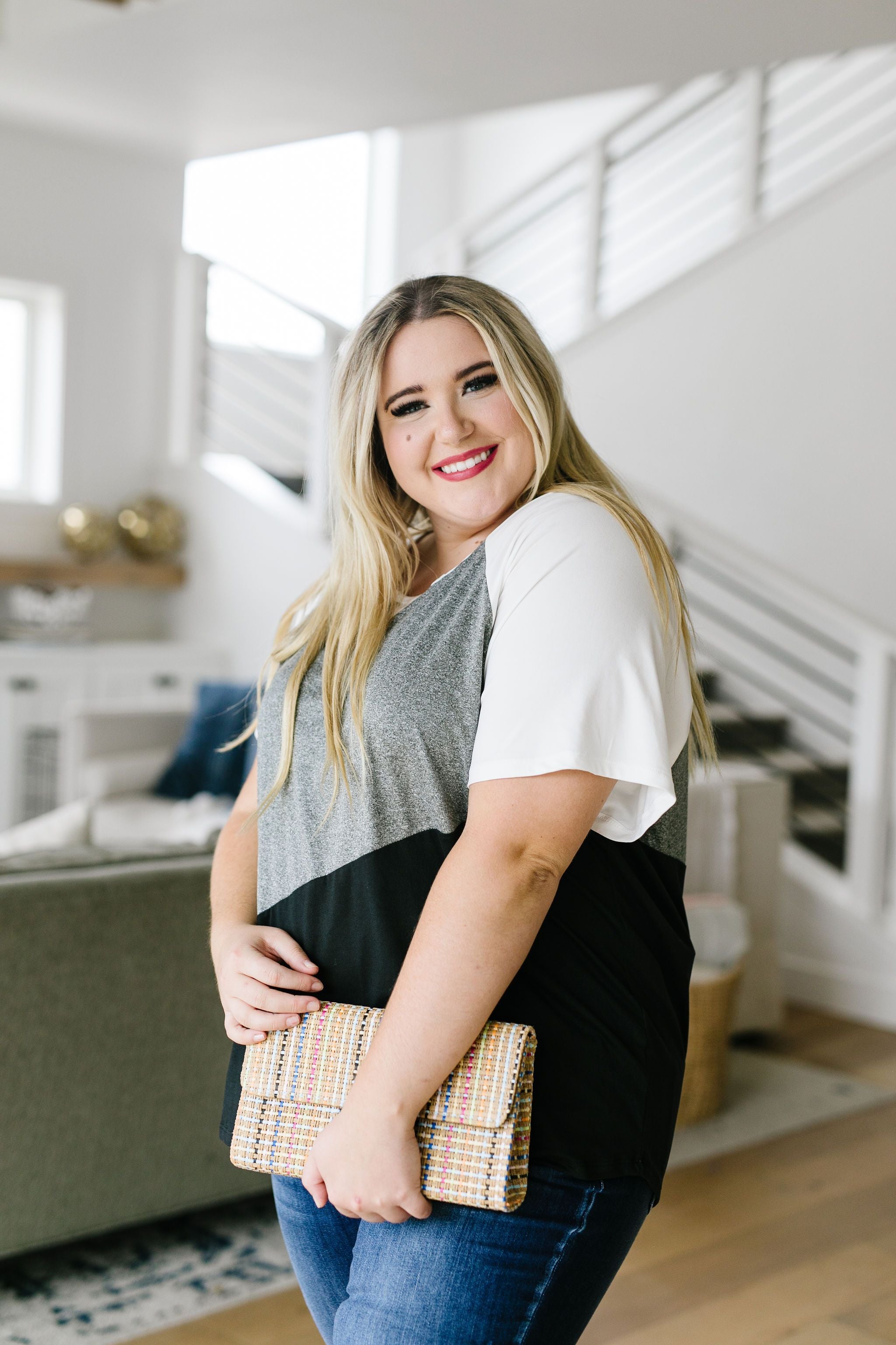 Unbalanced Colorblock Top In Black