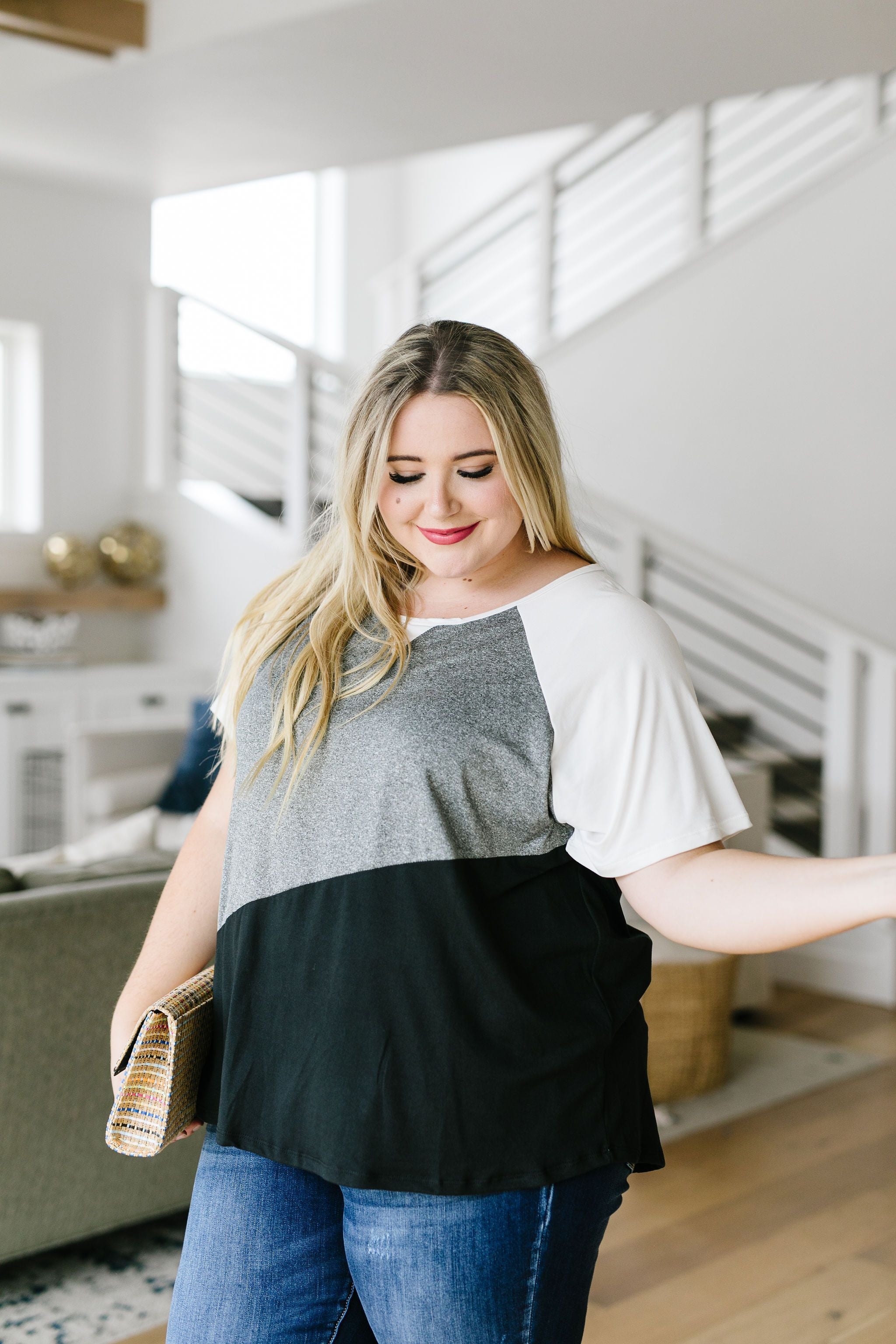 Unbalanced Colorblock Top In Black