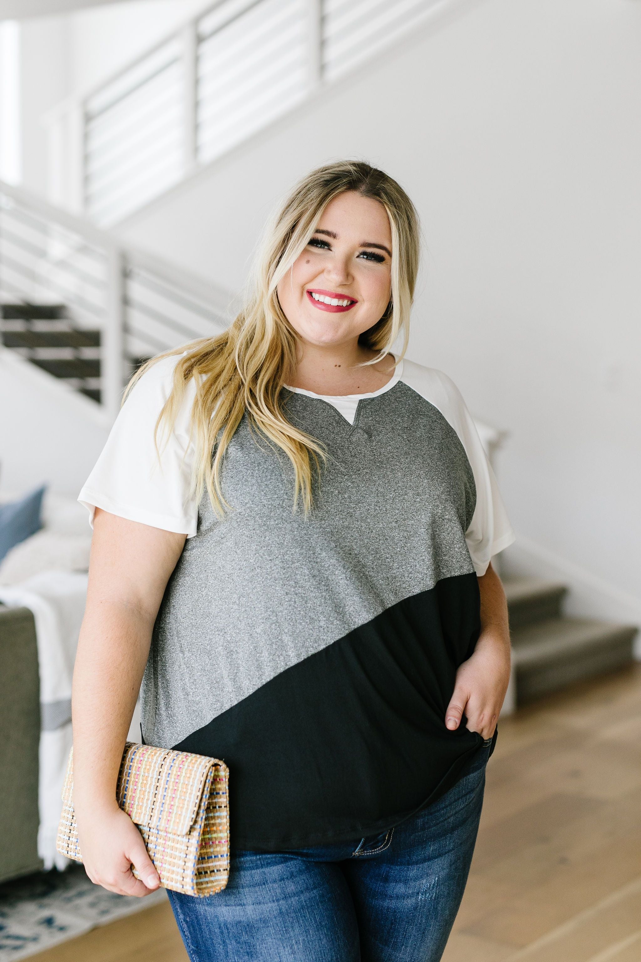 Unbalanced Colorblock Top In Black